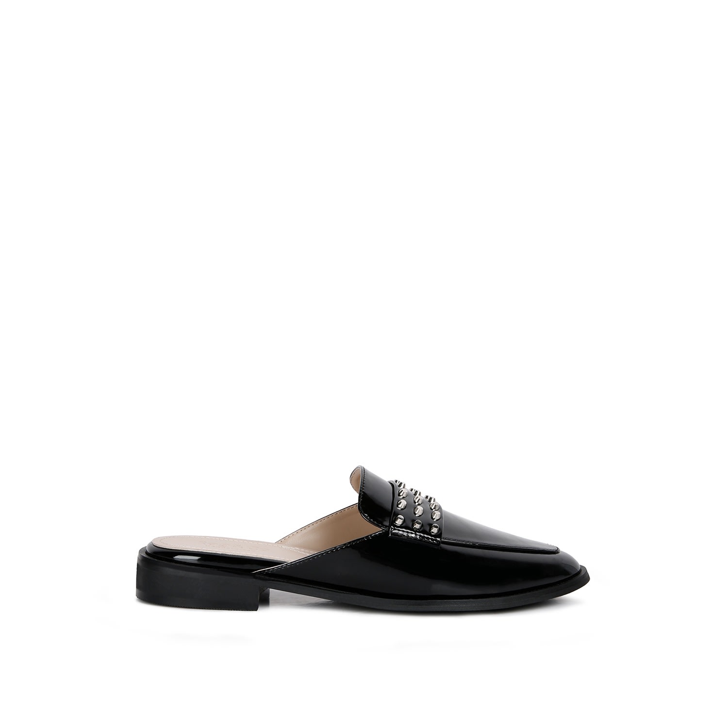 Rag & Co Women's Yashta Black Patent Studded Flat Mules