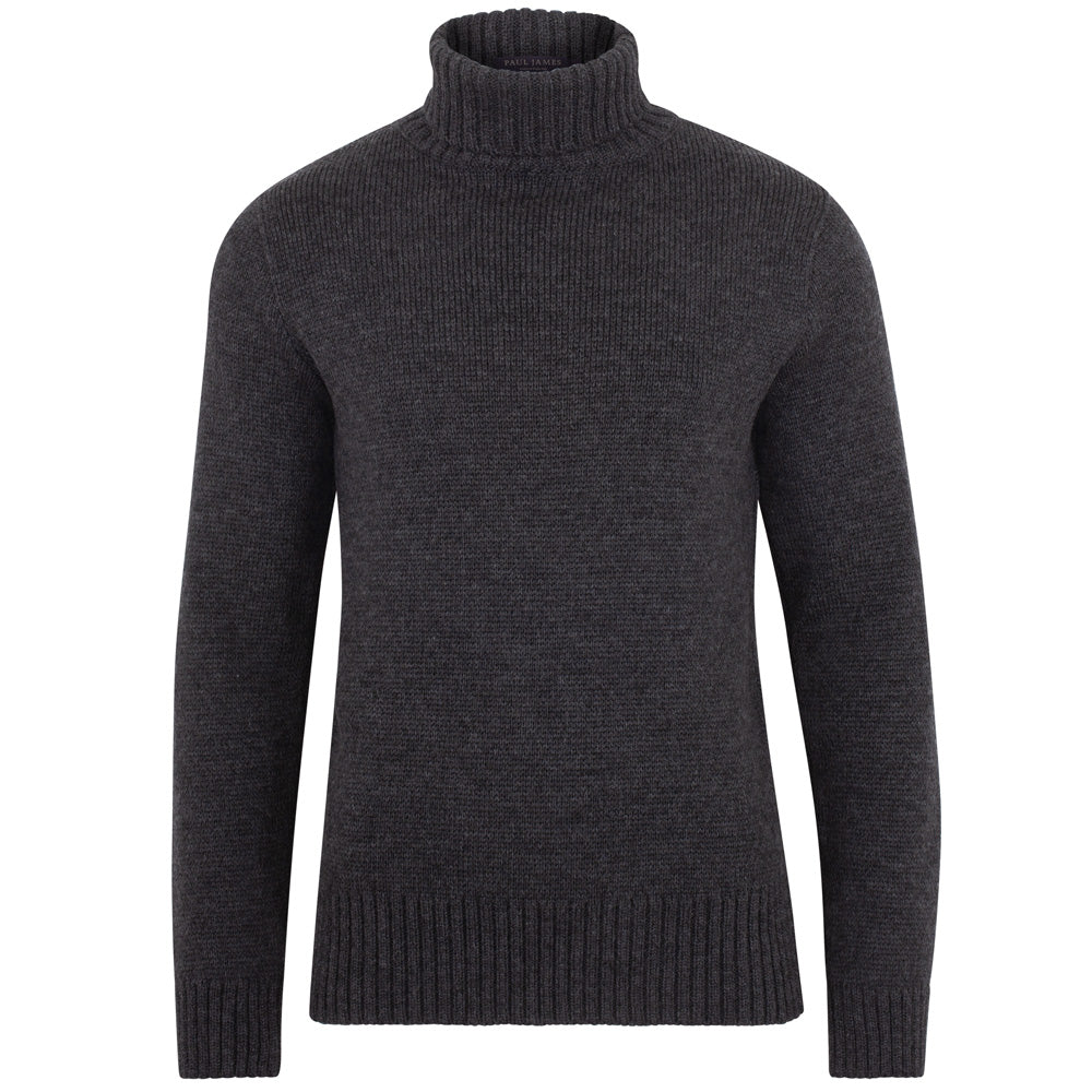 Men’s Grey The Fitted Submariner Lloyd Roll Neck Merino Wool Jumper - Charcoal Extra Large Paul James Knitwear