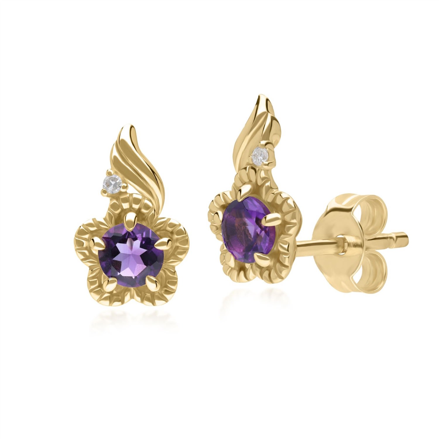 Women’s Gold / Pink / Purple Floral Amethyst & Diamond Earrings In Yellow Gold Gemondo