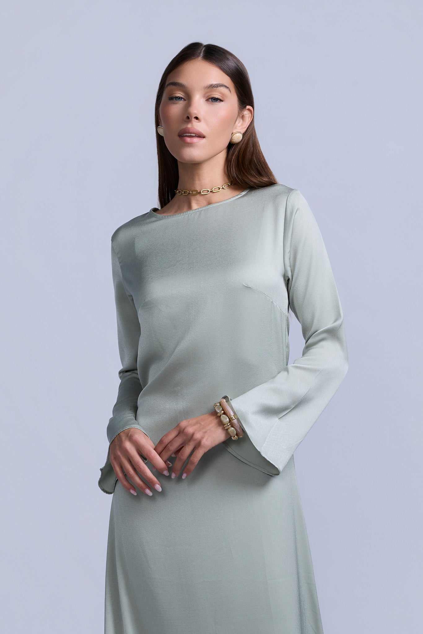 long sleeve slip dress Women's Slip Long Sleeve Dress -Green | Xxs