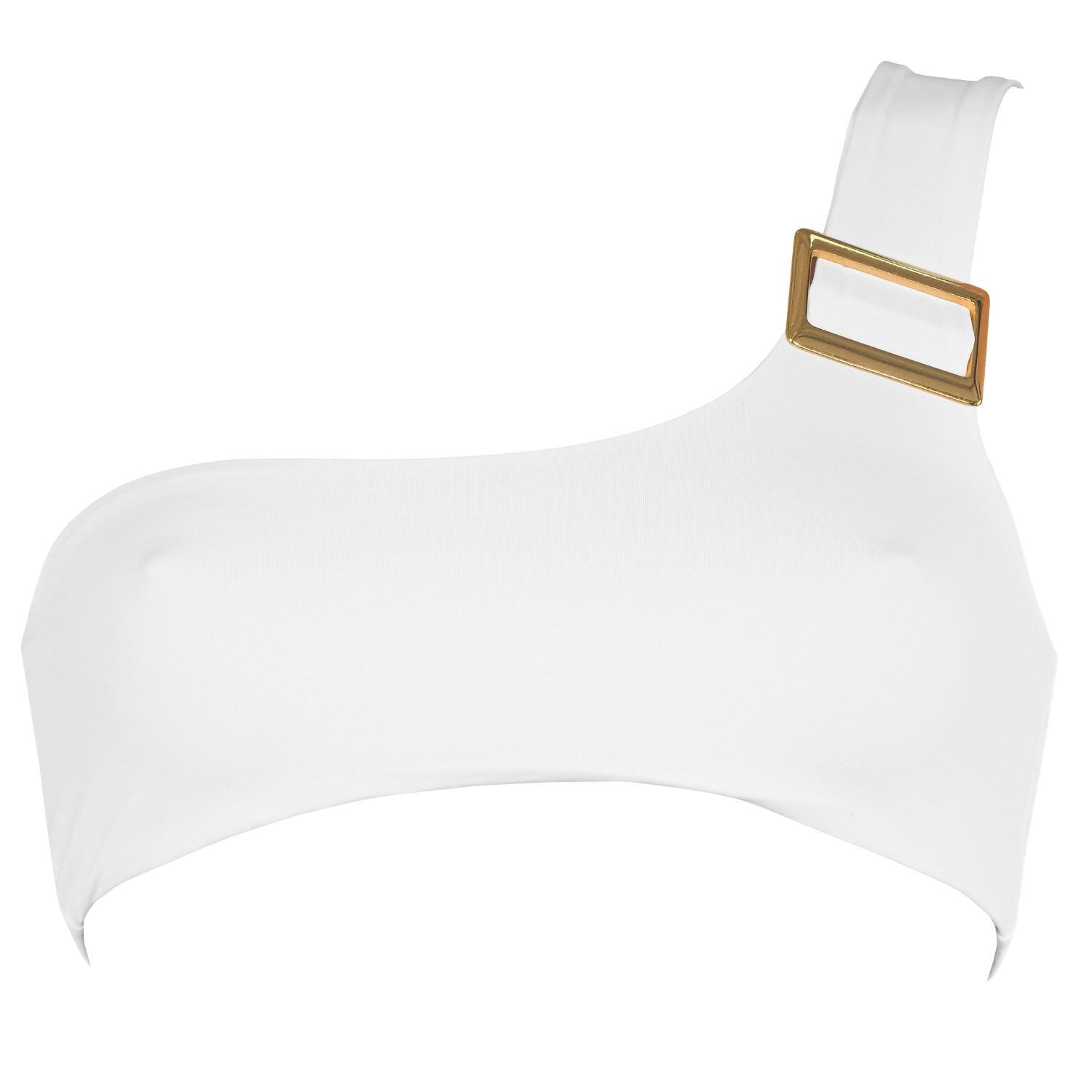 Women's Dulcet Double Layered One-Shoulder Bikini Top With Golden Buckle In White | Extra Small | Antoninias