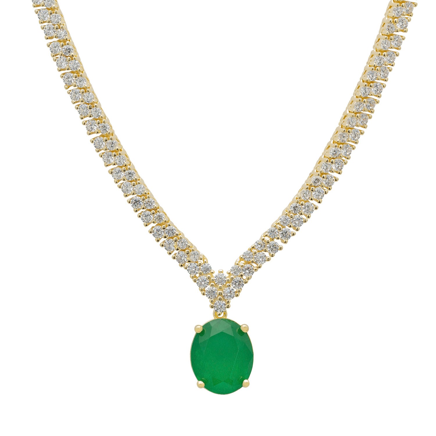 Women’s Gold / Green / White Garbo Oval Gemstone Tennis Necklace Emerald Gold Latelita