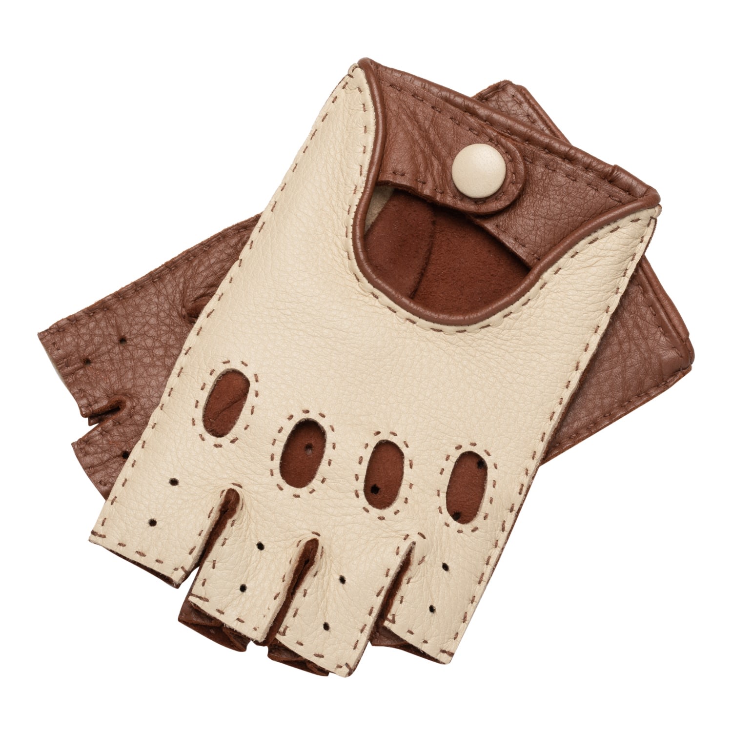 1861 Glove Manufactory Neutrals / Brown Rome Spring -  Men's Deerskin Fingerless Driving Gloves Creme & Camel In Brown