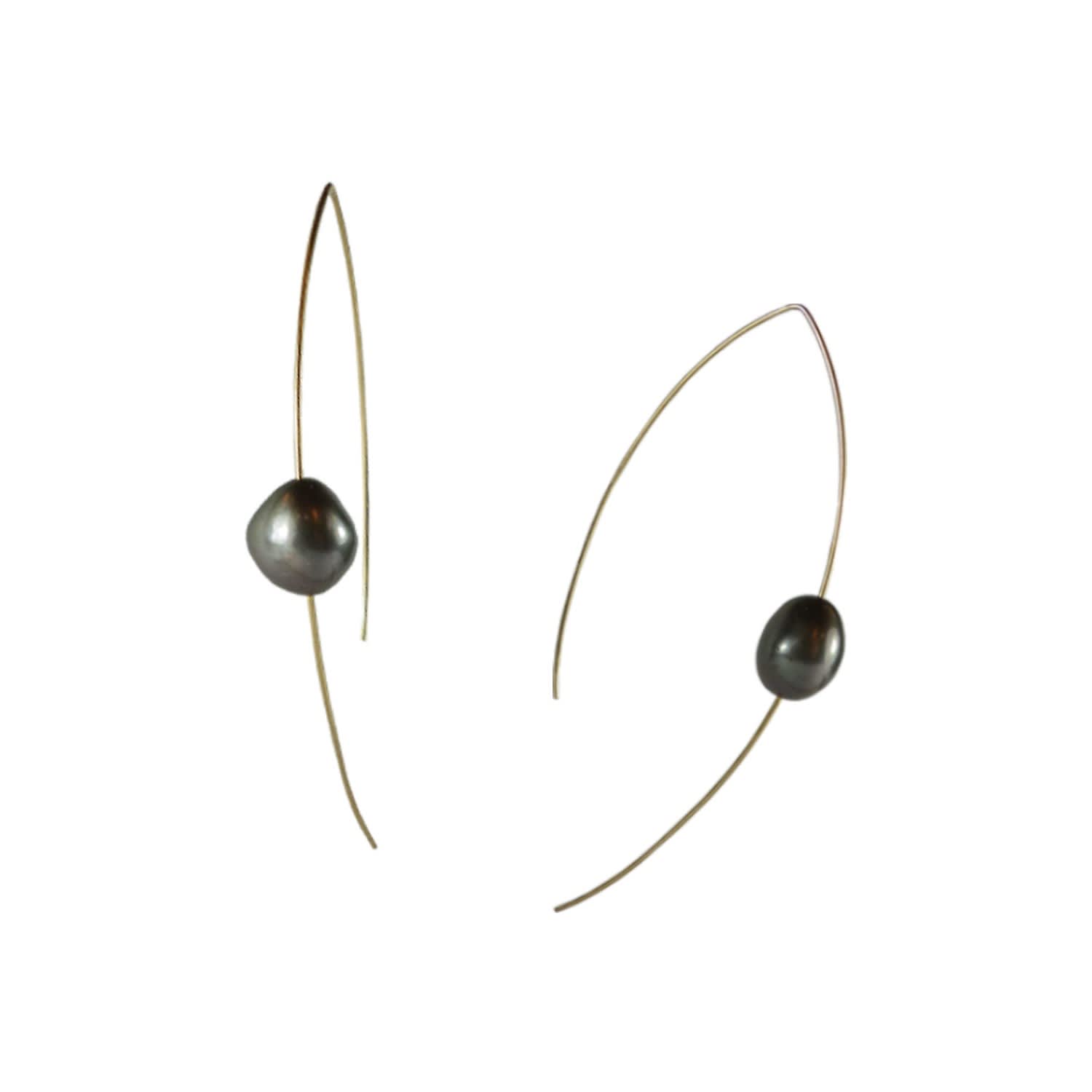 Women's Gold & Grey Pearl Fish Hook Earrings | Mounir London