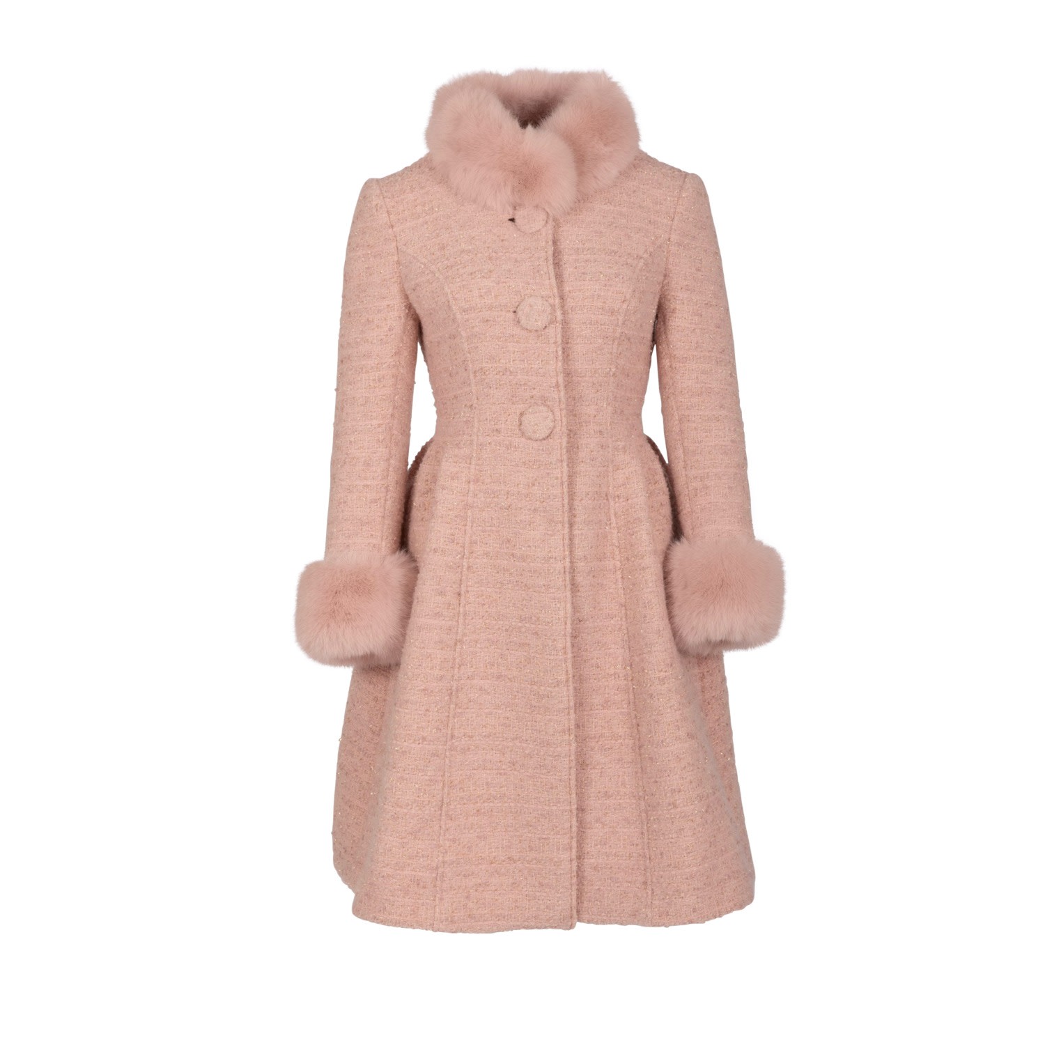 Santinni Women's Pink 'starlet' Wool Tweed Dress Coat With Faux Fur In Rosa In Pink