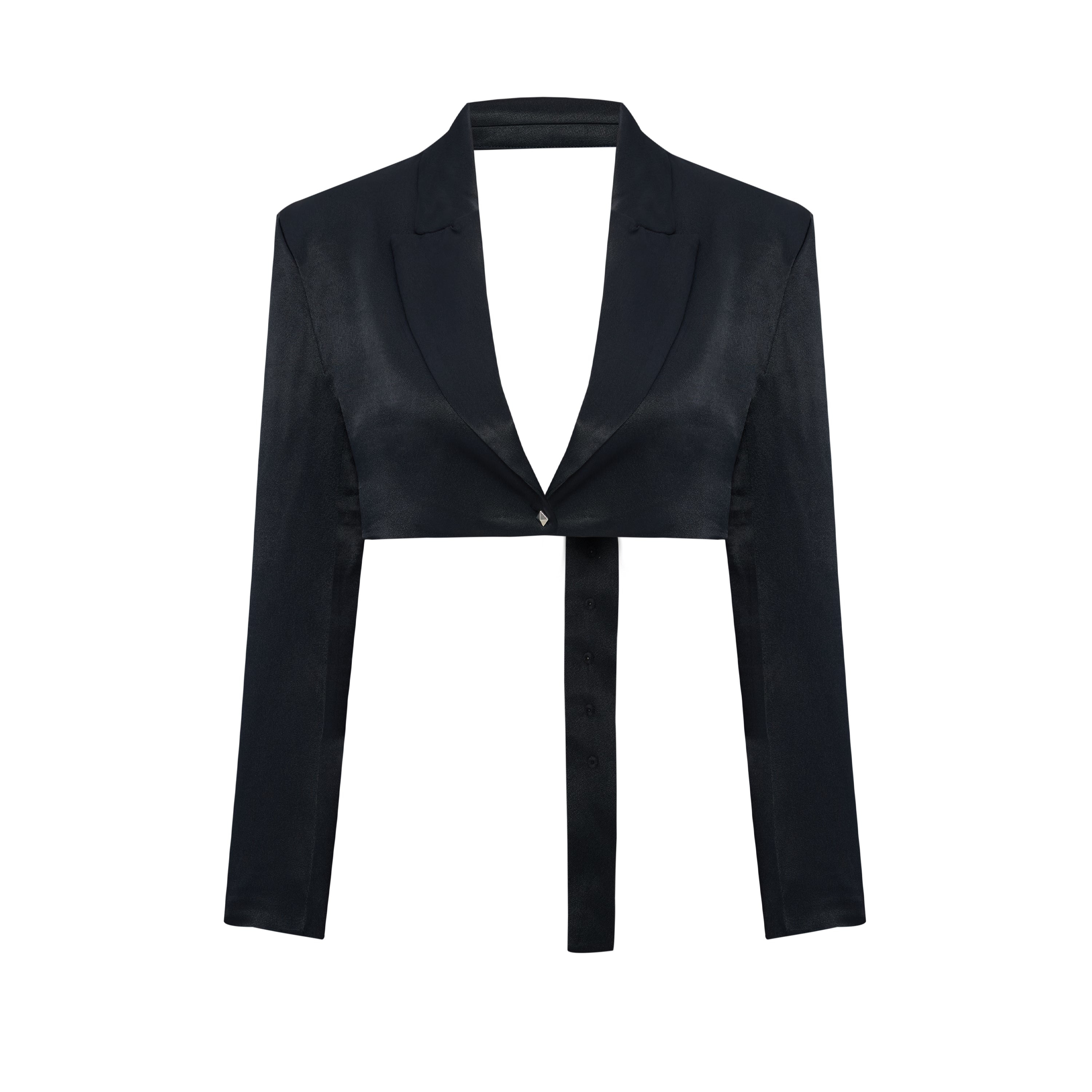 Pcfg Linen Blend Crop Shiny Woven Jacket - Jet Black In Blue