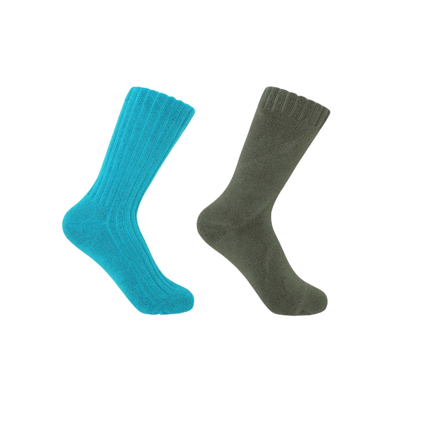 Aqua Ribbed & Grey Ribbed Cuff Women’s Bed Socks Two Pack One Size Peper Harow - Made in England