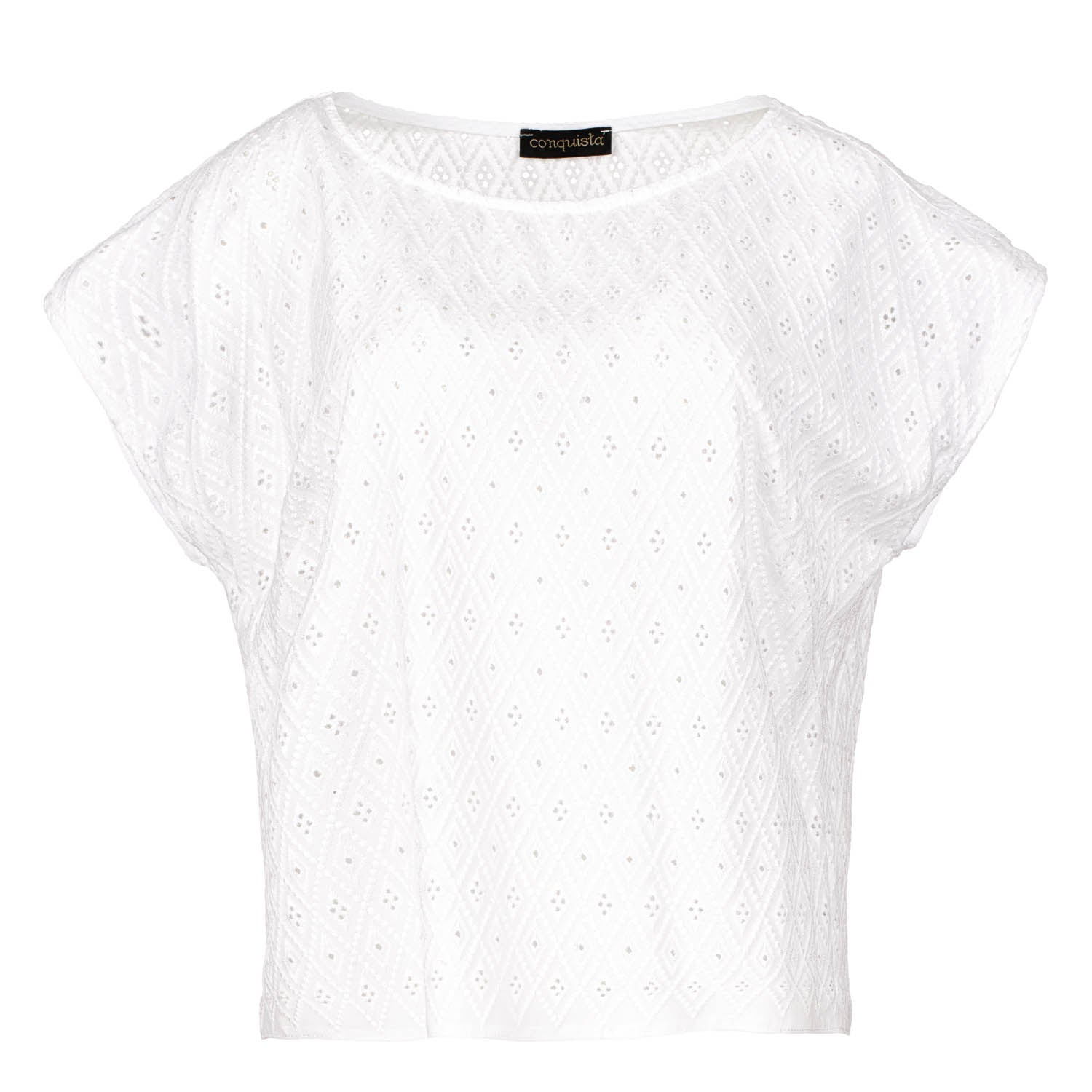 Conquista Women's White Sleeveless Embroidered Top In White