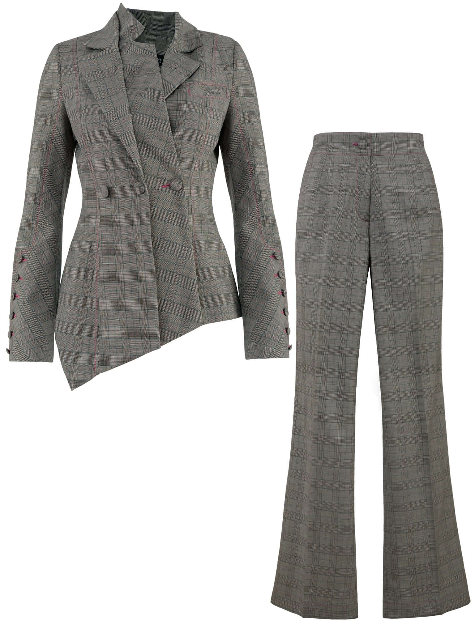 Tia Dorraine Grey Get Down To Business Asymmetric Suit In Pink/purple/grey