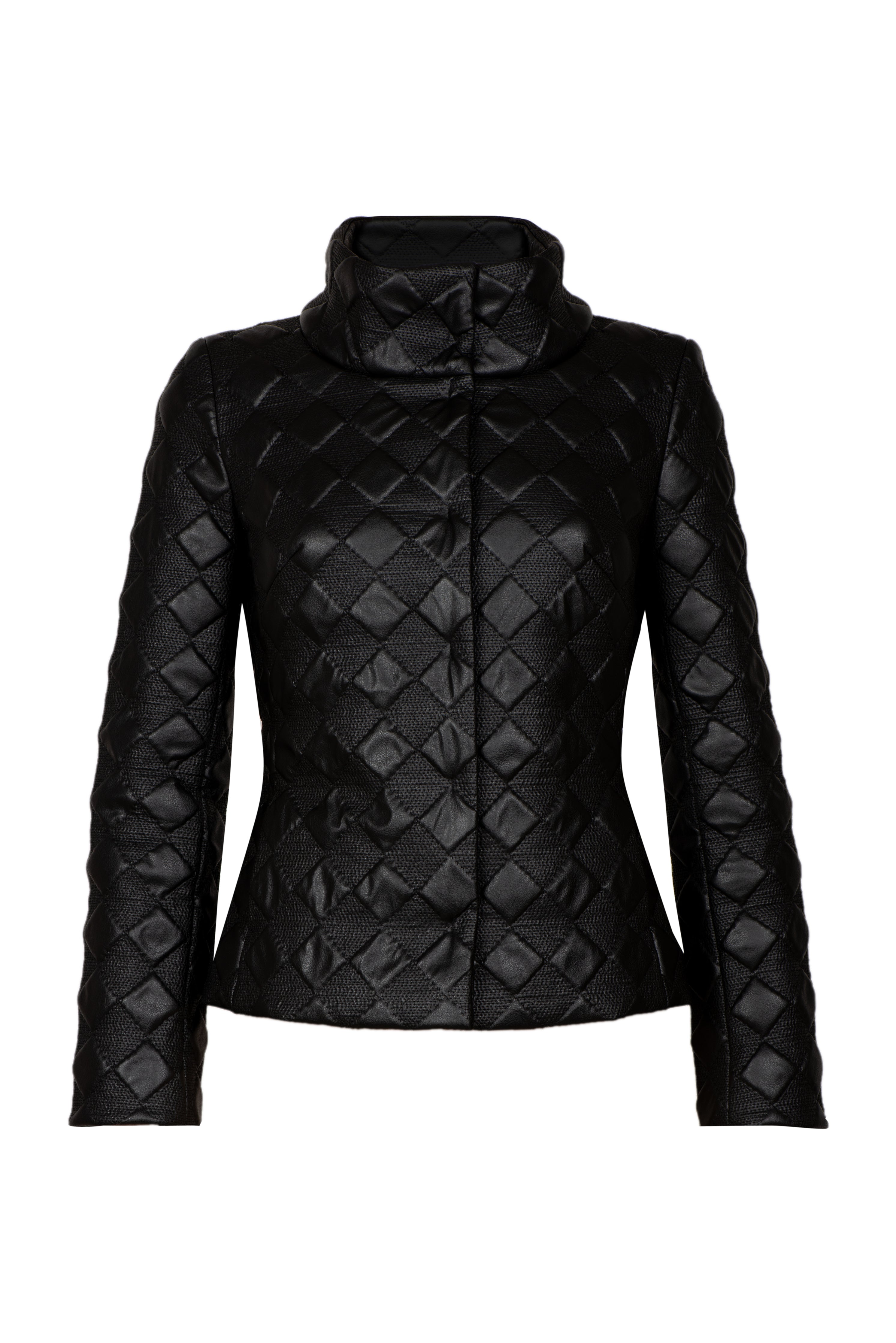 Ginta Women's Black Square-shaped Artificial Leather Jacket In Black