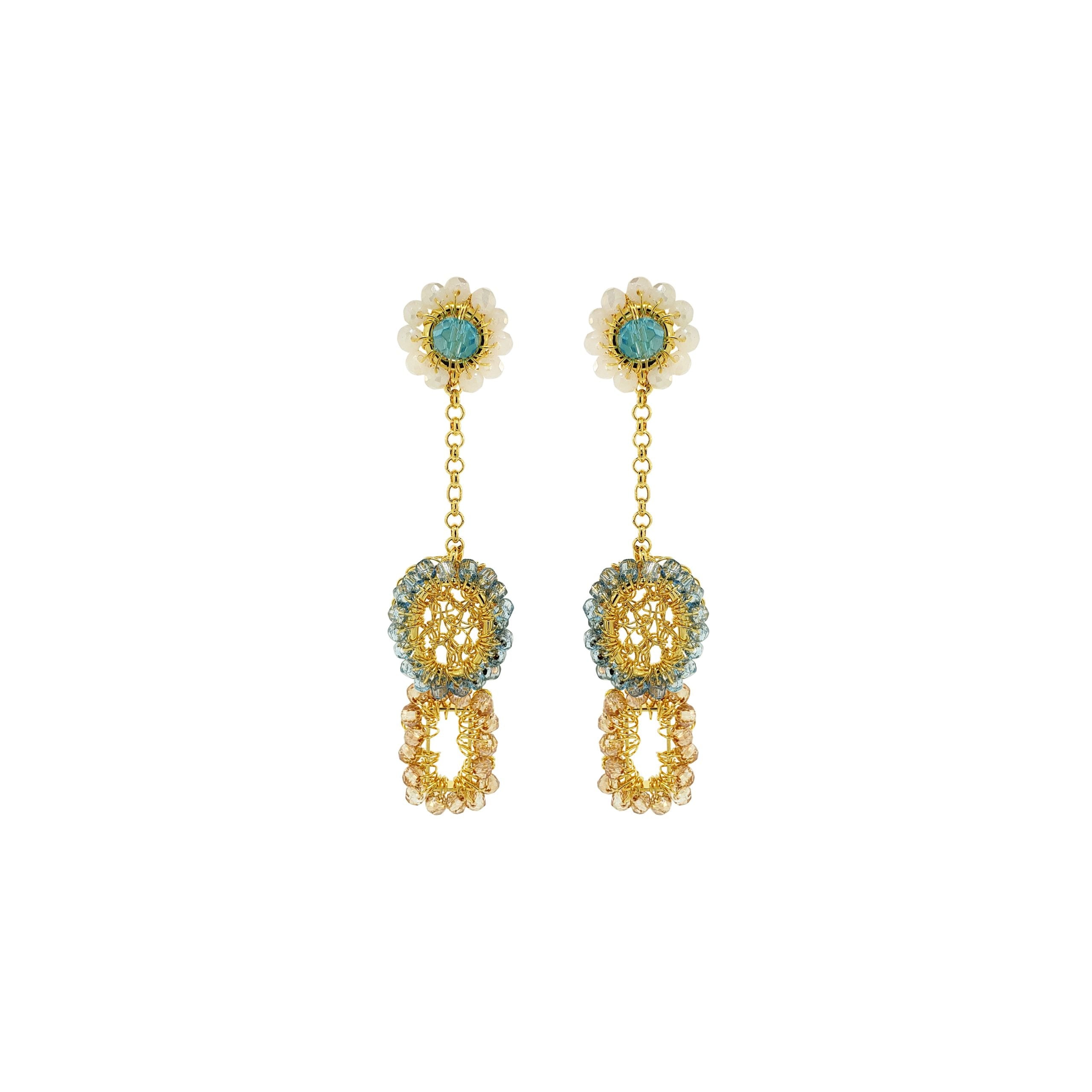 Lavish By Tricia Milaneze Women's Neutrals / Gold / Blue Seafoam Blue Mix Tyche Mini Handmade Crochet Earrings