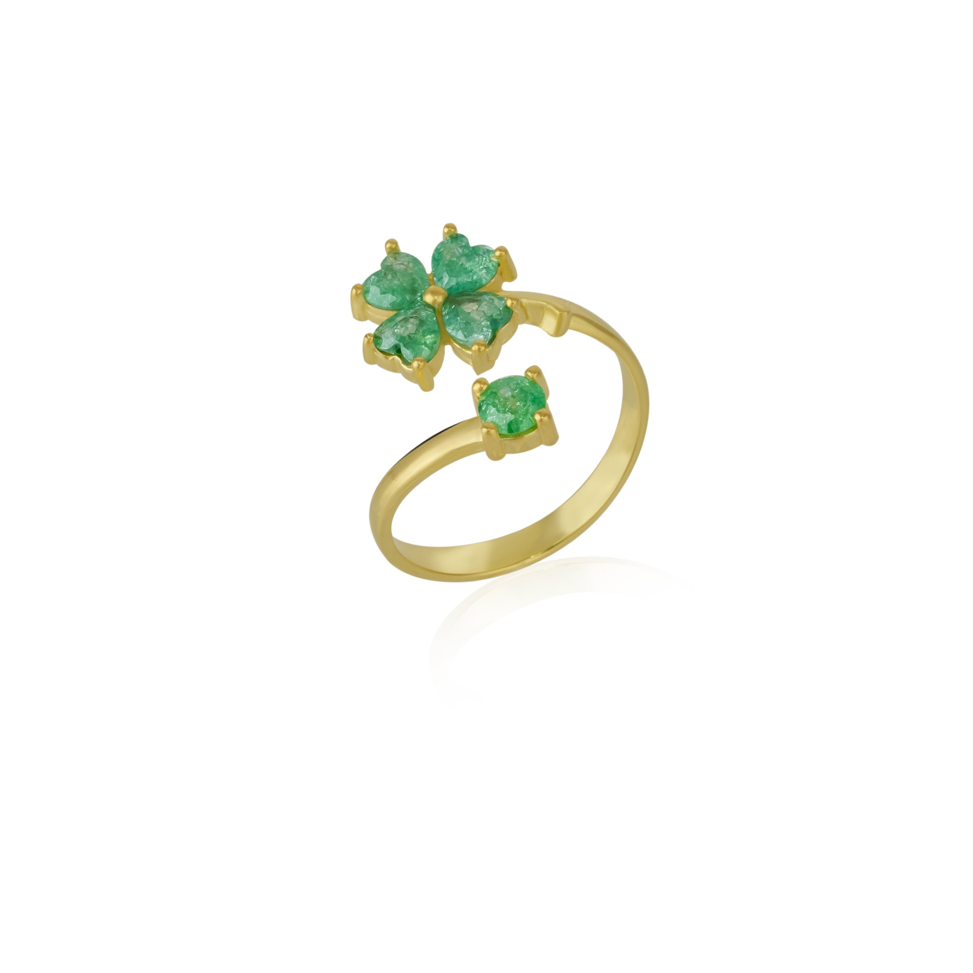 Women’s Gold / Green Green Four Leaves Clover Luck Ring Sterling Silver - Gold Spero London