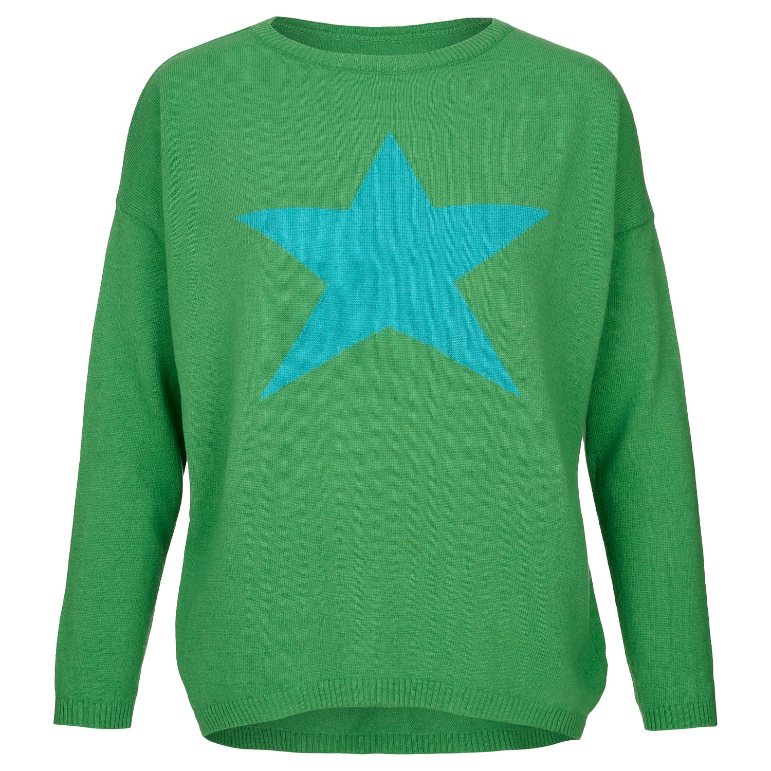 At Last... Women's Cashmere Mix Sweater In Green With Turquoise Star