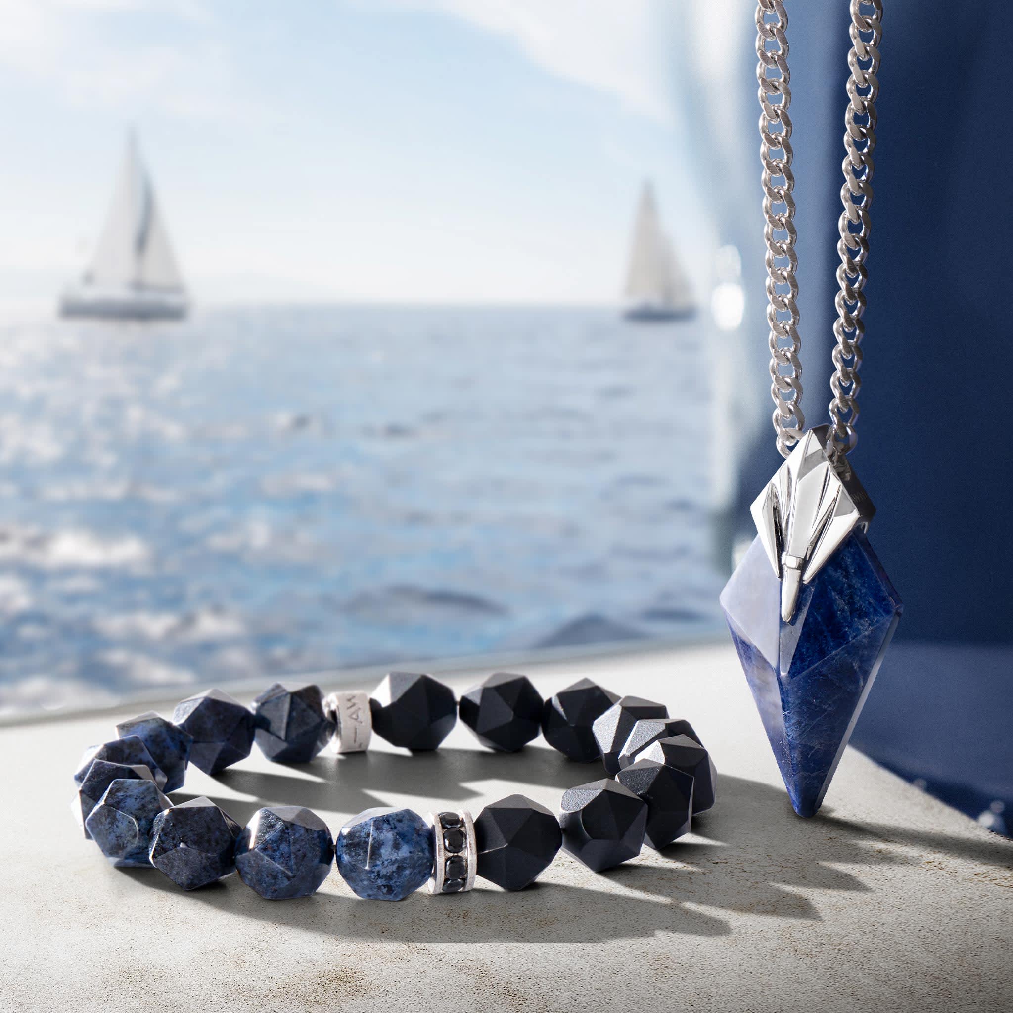 Poseidon Trident Sodalite Necklace-Stainless | AWNL | Wolf & Badger