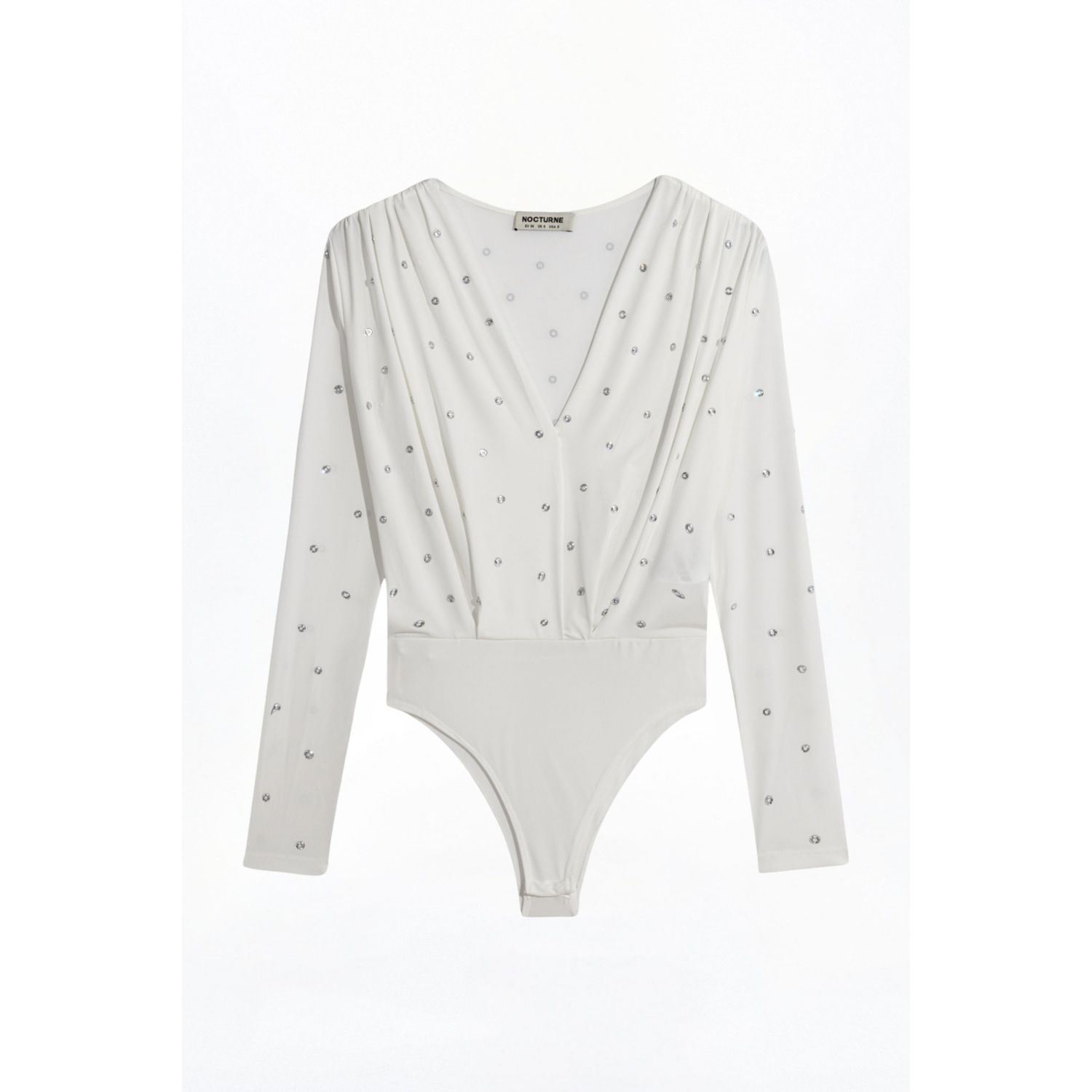 Nocturne Embellished V-neck Long-sleeve Bodysuit In White