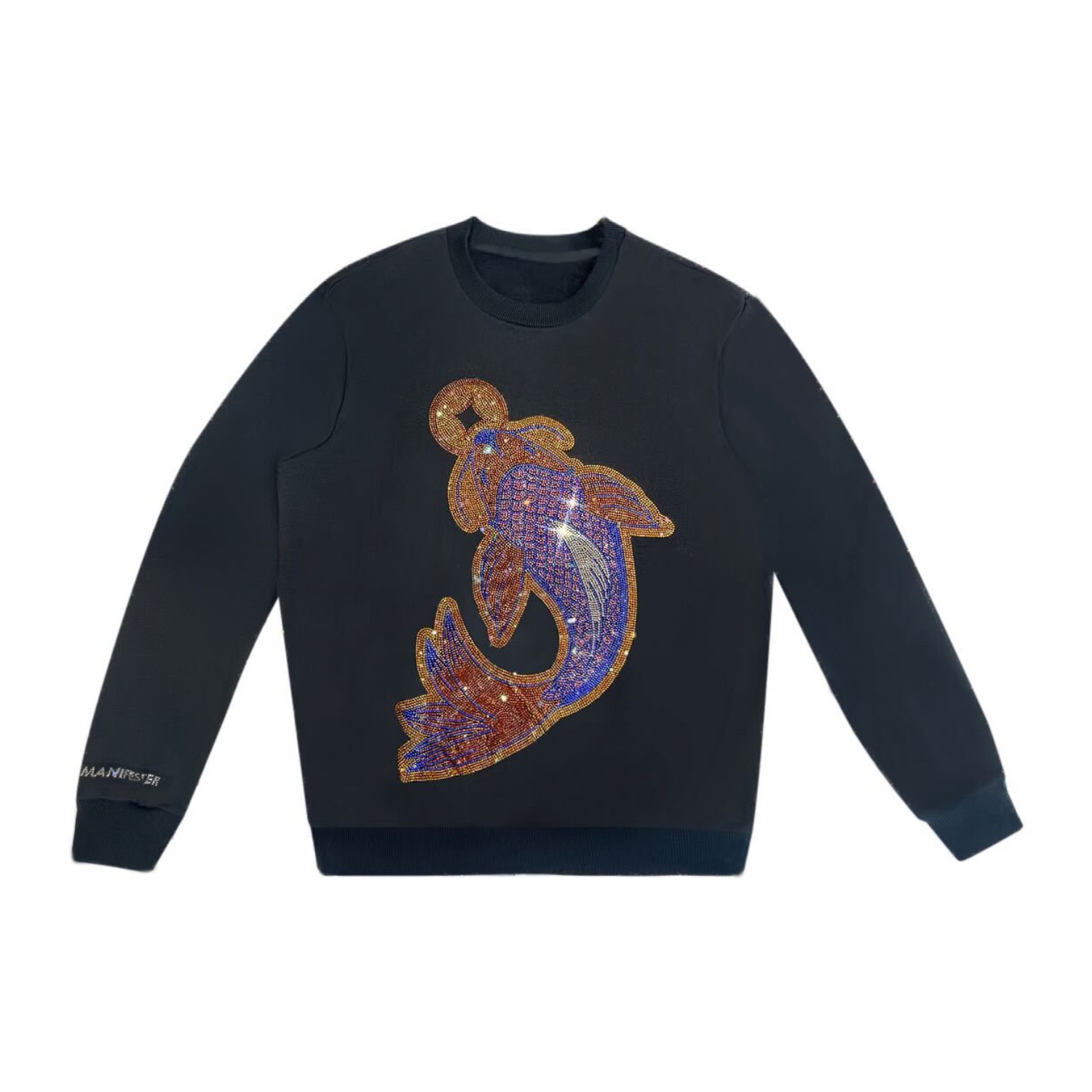 Miracles Manifester Women's Koi Fish Lucky Feng Shui Rhinestoned Sweatshirt - Black In Black