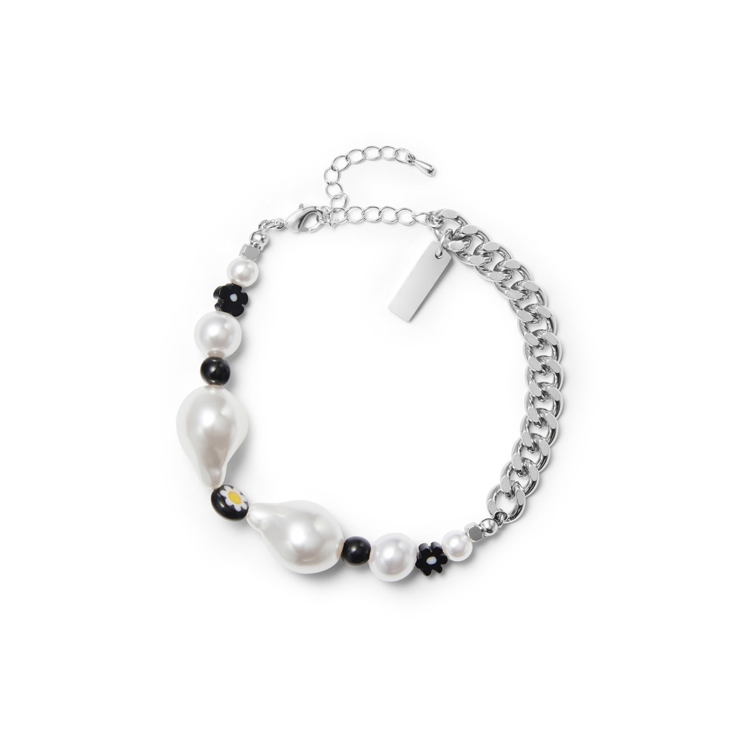 Women’s Silver / White / Black Pearl & Chain Bracelet Black Mmrz Undefined Jewelry