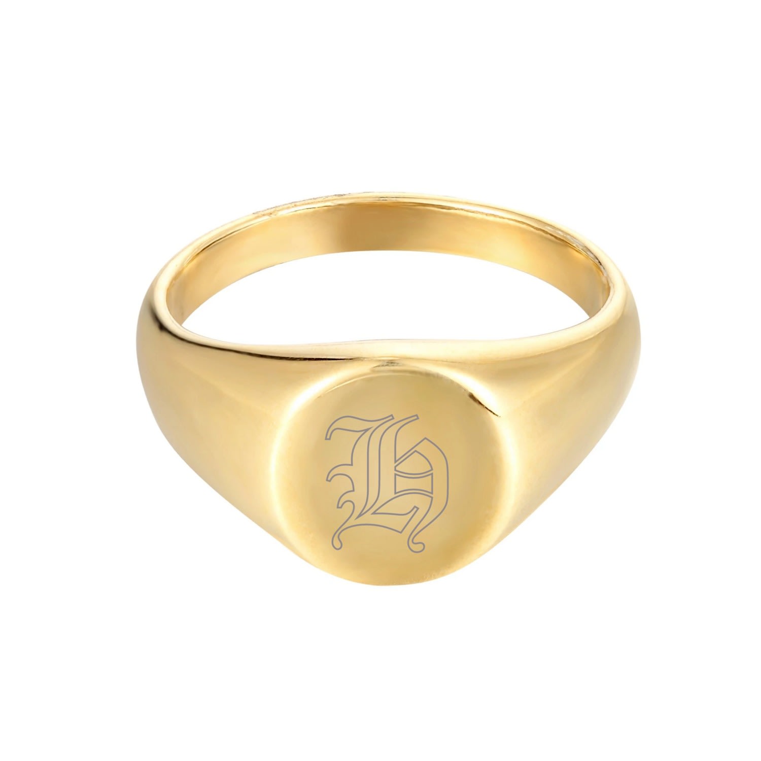 Women’s 22Ct Gold Vermeil Old English Engraved Initial Rounded Signet Ring - Letter H Seol + Gold