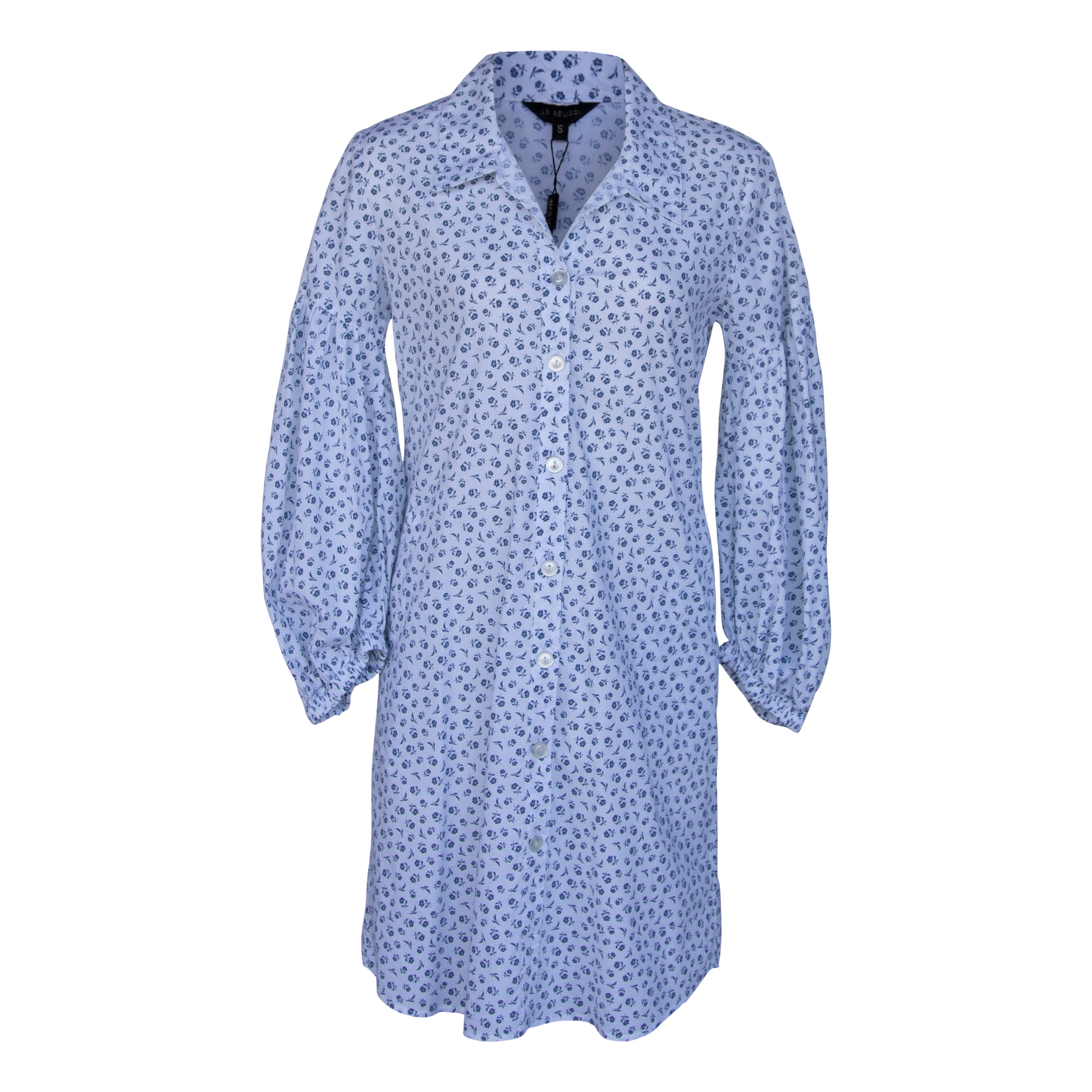 Le Réussi Women's White Shirt Dress With Oversized Sleeves In Blue