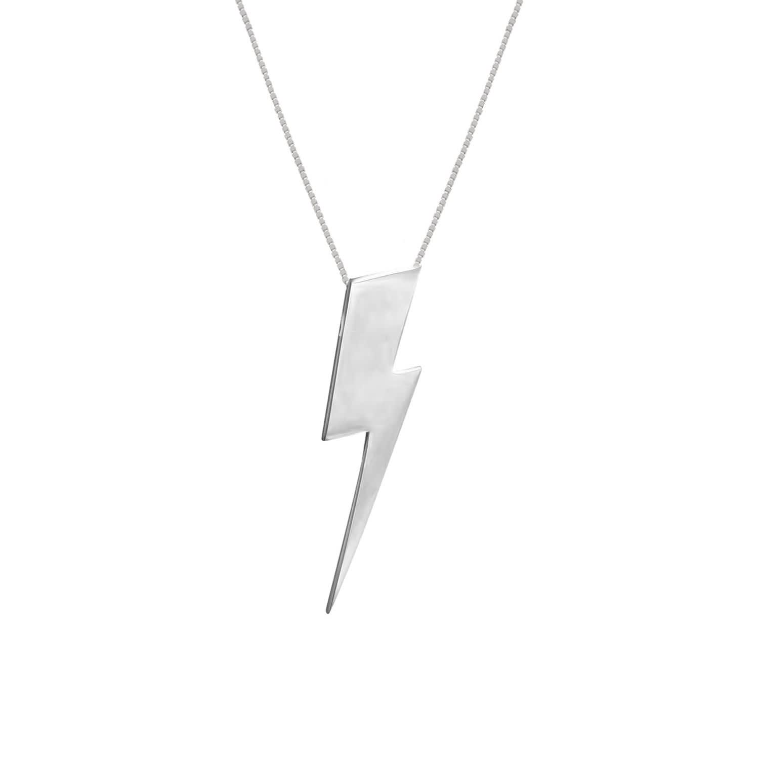 Mens Flat Top Lightning Bolt Pendant In Silver Edge Only Wolf Badger
