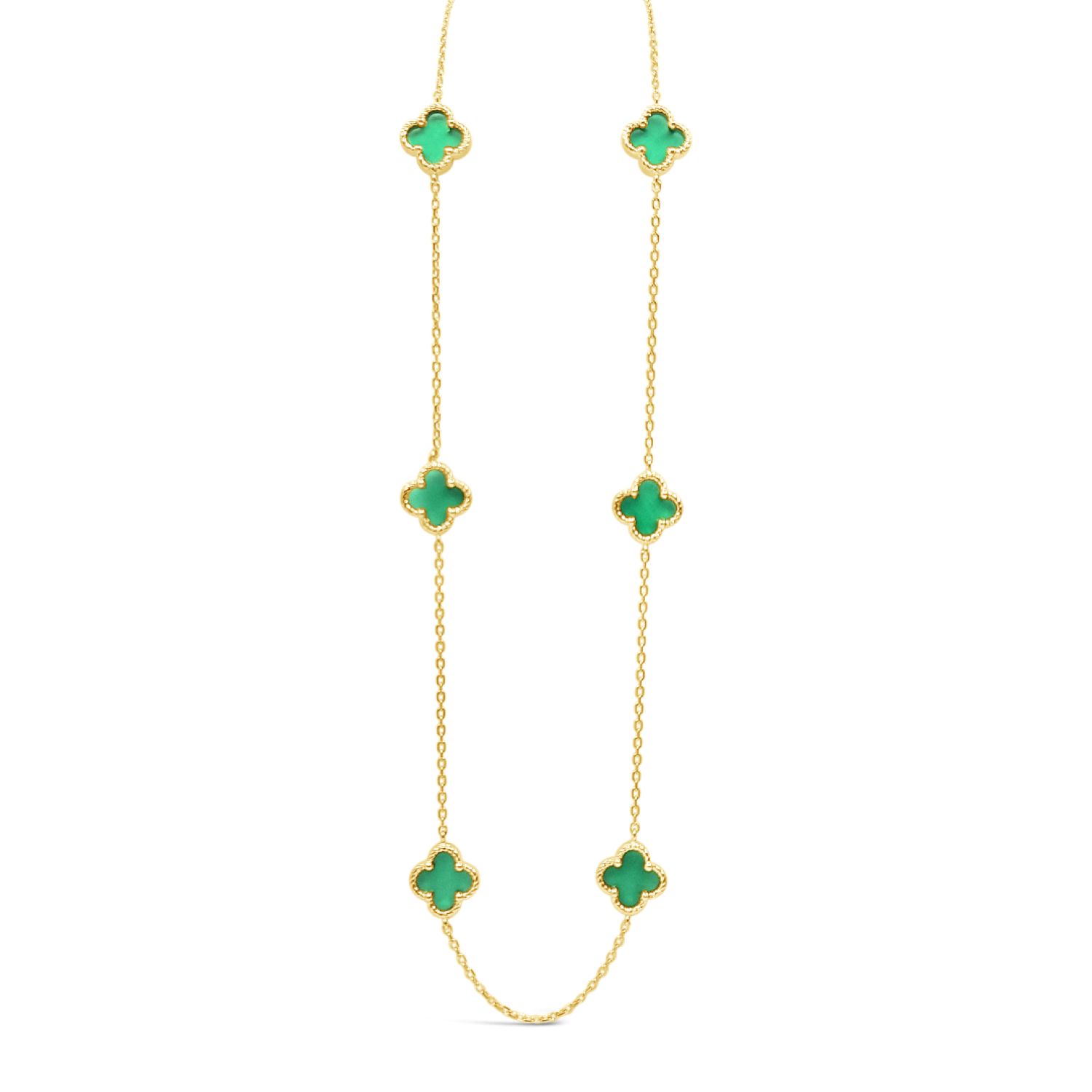 Lutiro Women's Gold / Green Six Twisted Four Clover Necklace-green Onyx-gold
