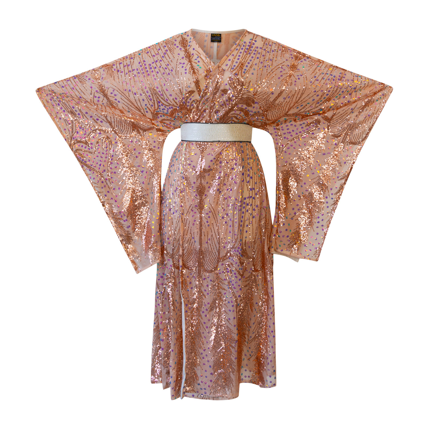 Women's Neutrals / Gold / Pink Bohémienne Sequin Kimono Robe In Stardust - Rose Gold | One Size | Byvinnik