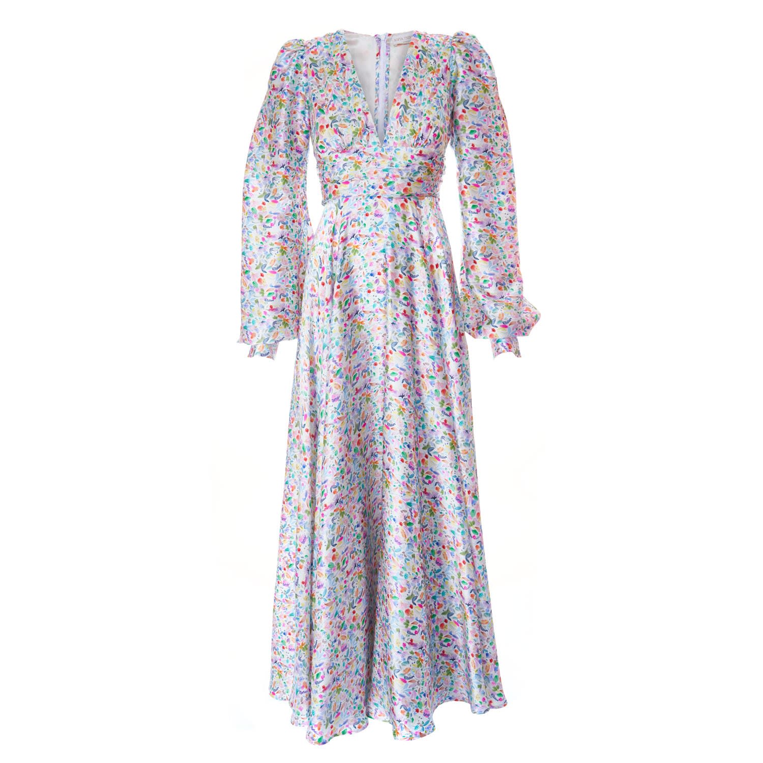 Sofia Tsereteli Watercolor Print Silk Dress