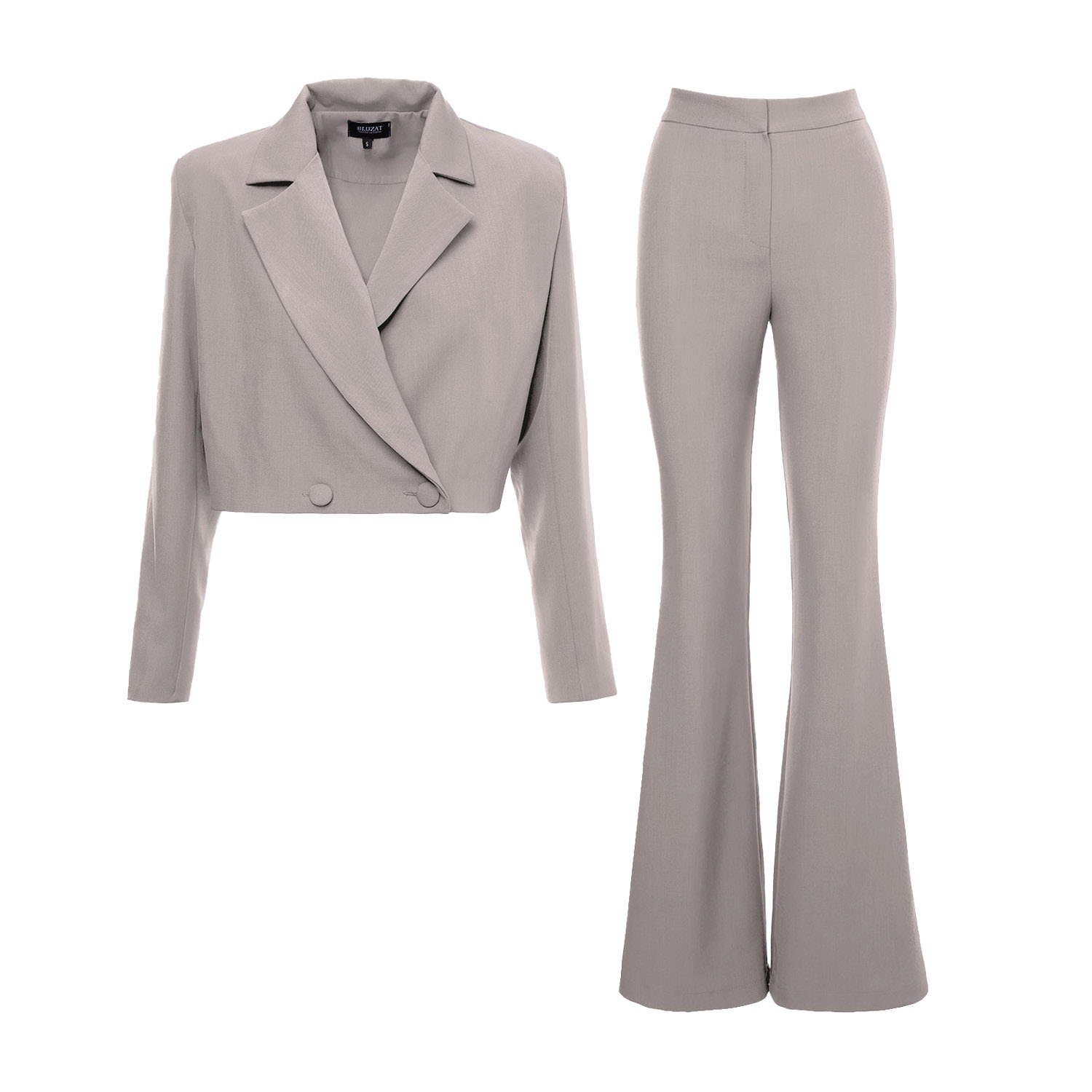 Women’s Neutrals Beige Suit With Cropped Blazer And Flared Trousers Extra Small Bluzat