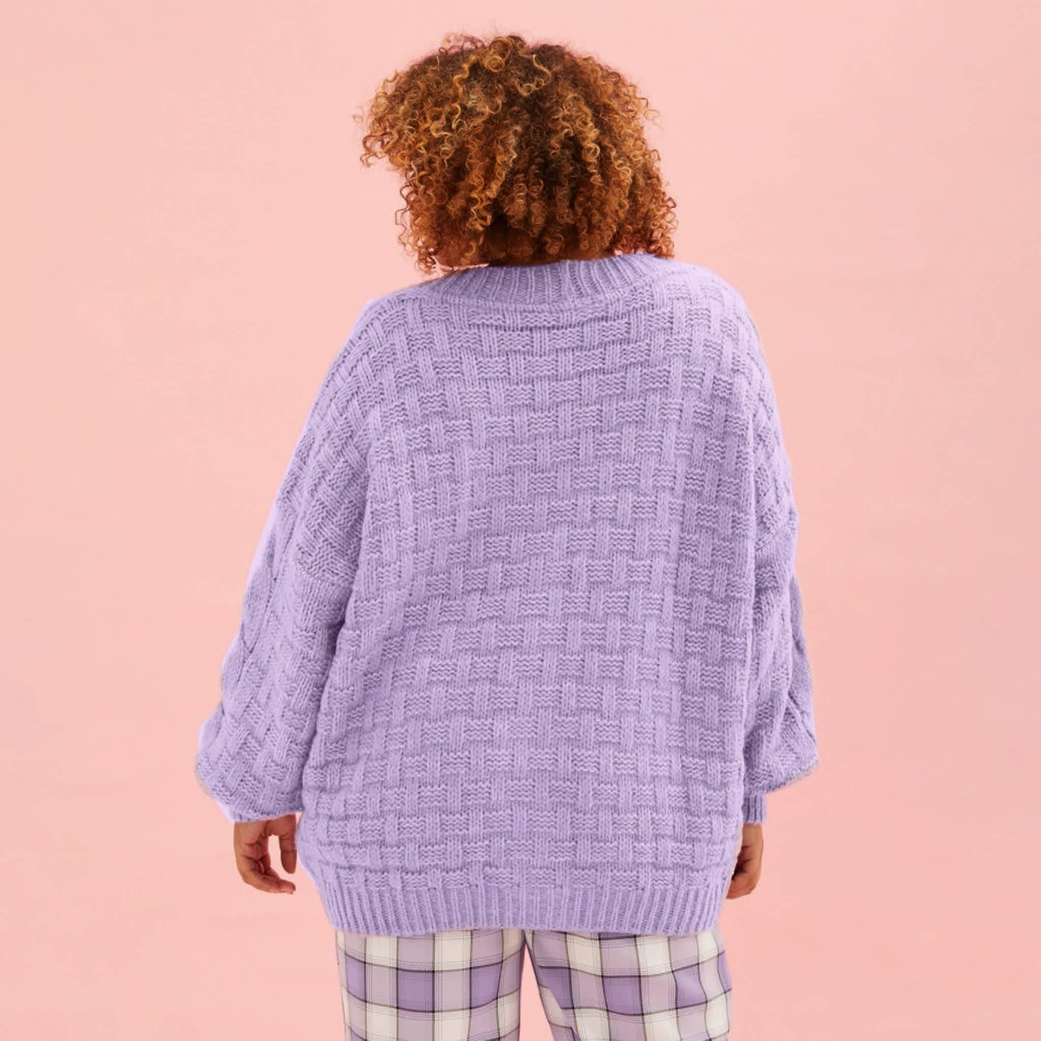 Gemma Basket Stitch Balloon Sleeve Cardigan - Lilac | Cara