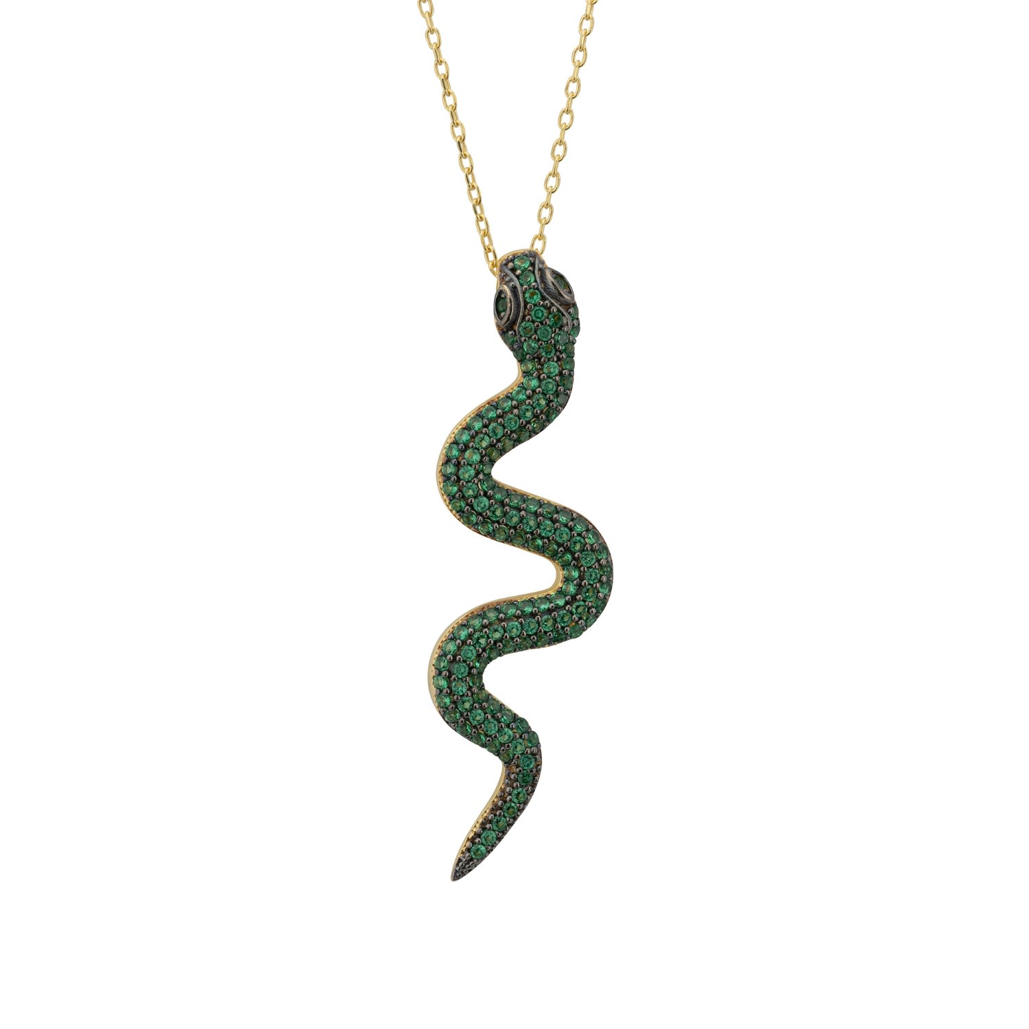 Women’s Green / Gold Medusa Snake Pendant Necklace Gold Emerald Cz Latelita