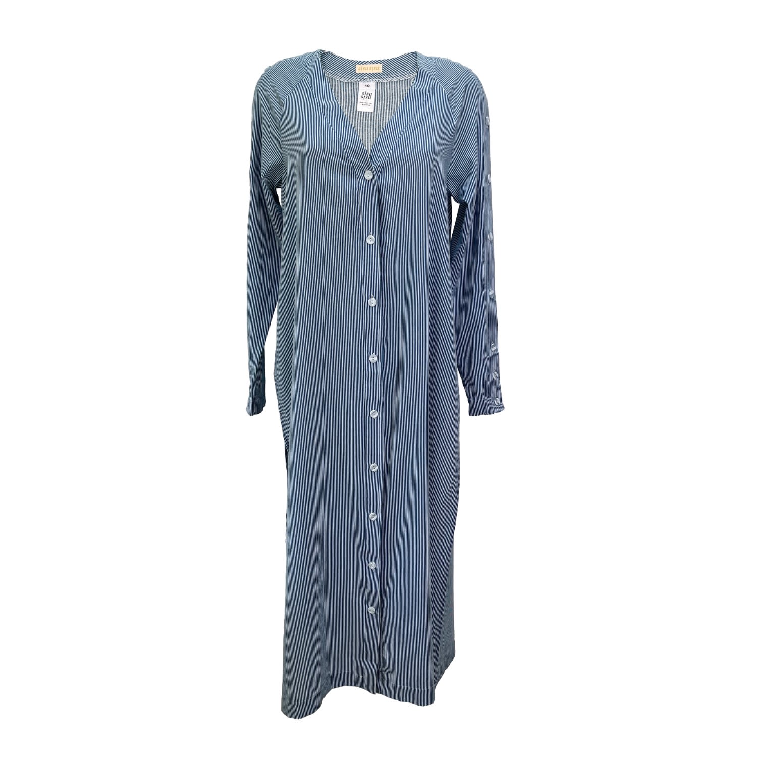 Women’s Blue / White Stripe Cotton Linen Button Tunic Dress Small Sisu Sisu