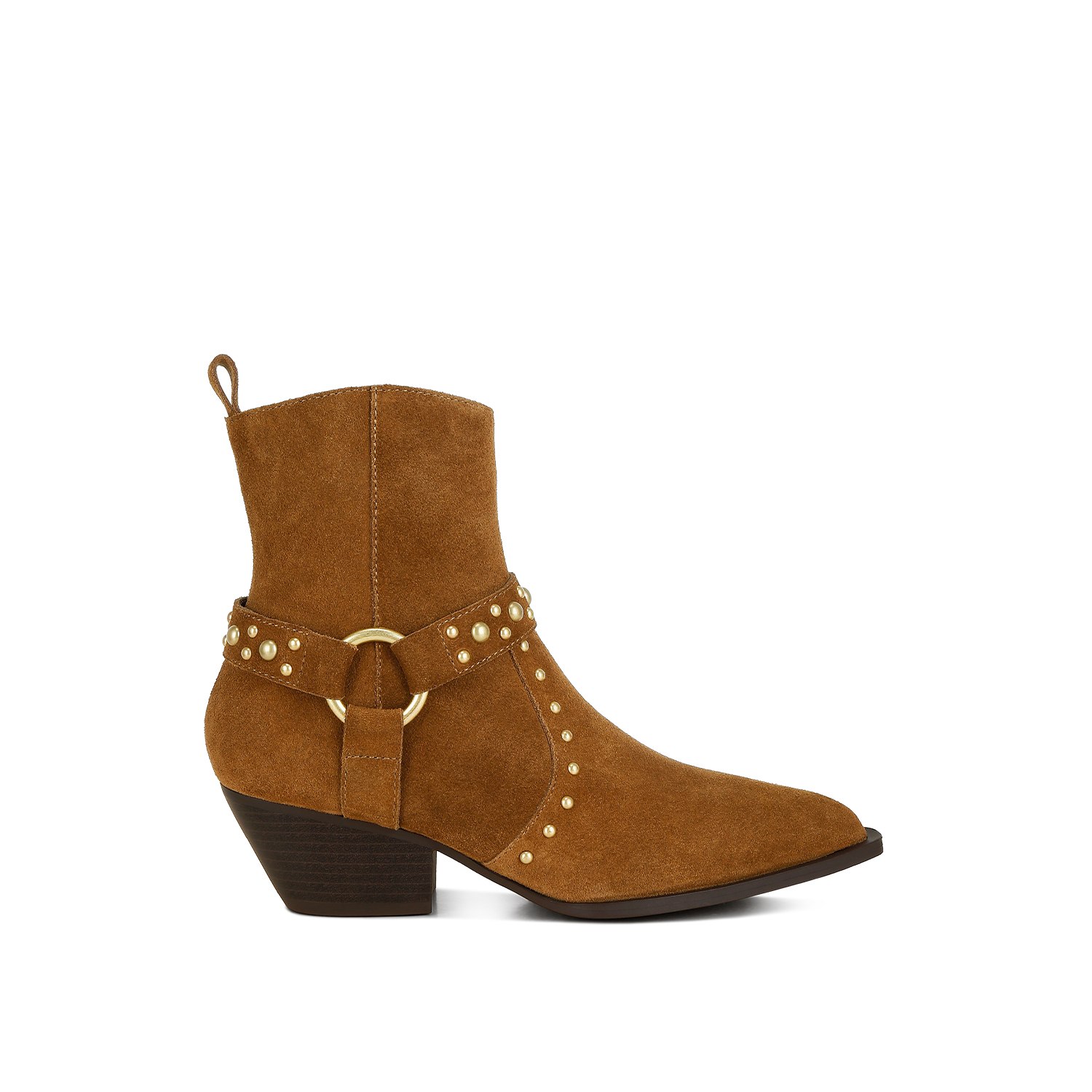Rag & Co Women's Brown Rodeo Studded Real Suede Leather Ankle Boots In Taupe In Brown