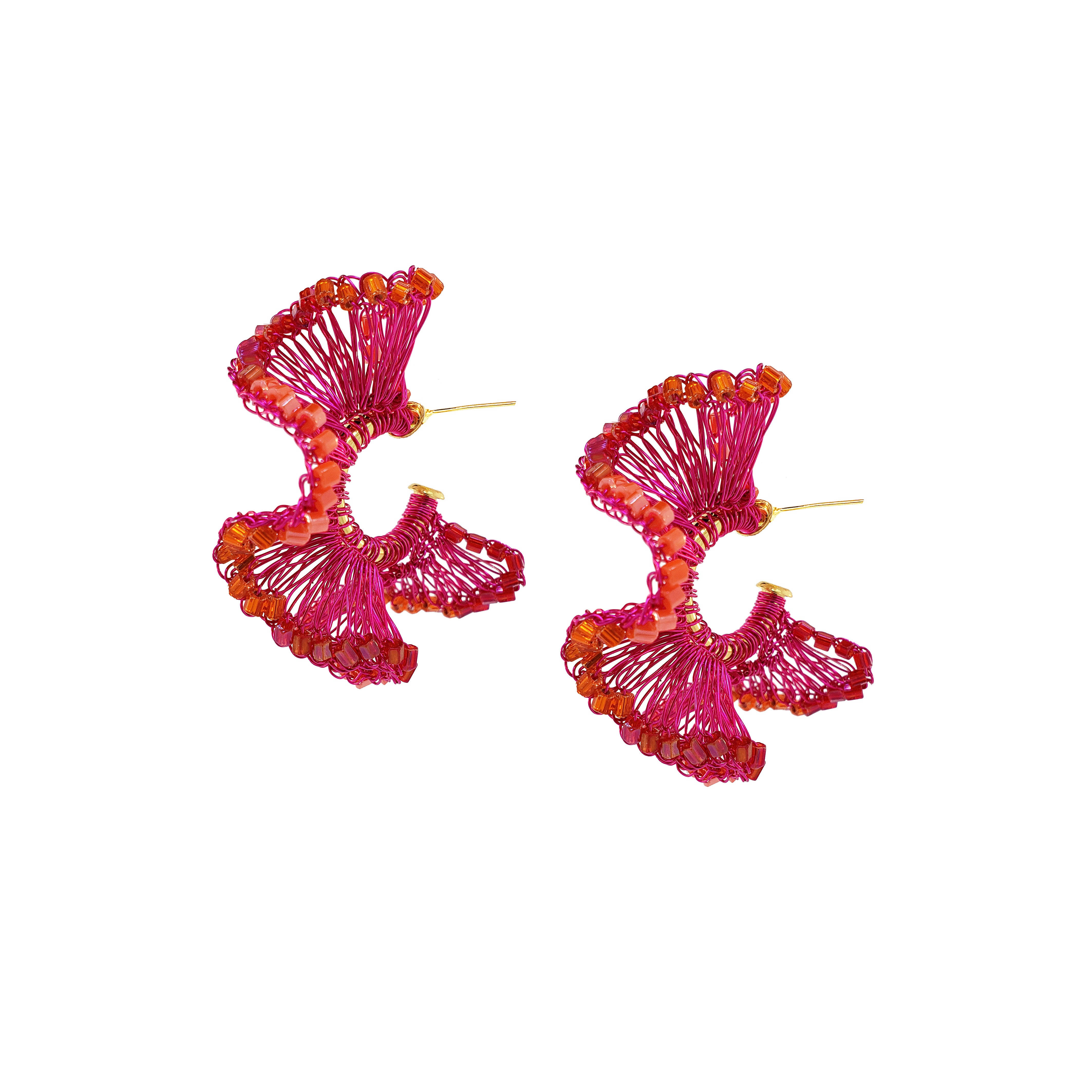 Lavish By Tricia Milaneze Women's Gold / Pink / Purple Neon Fuchsia Mix Rio Hoops Handmade Crochet Earrings