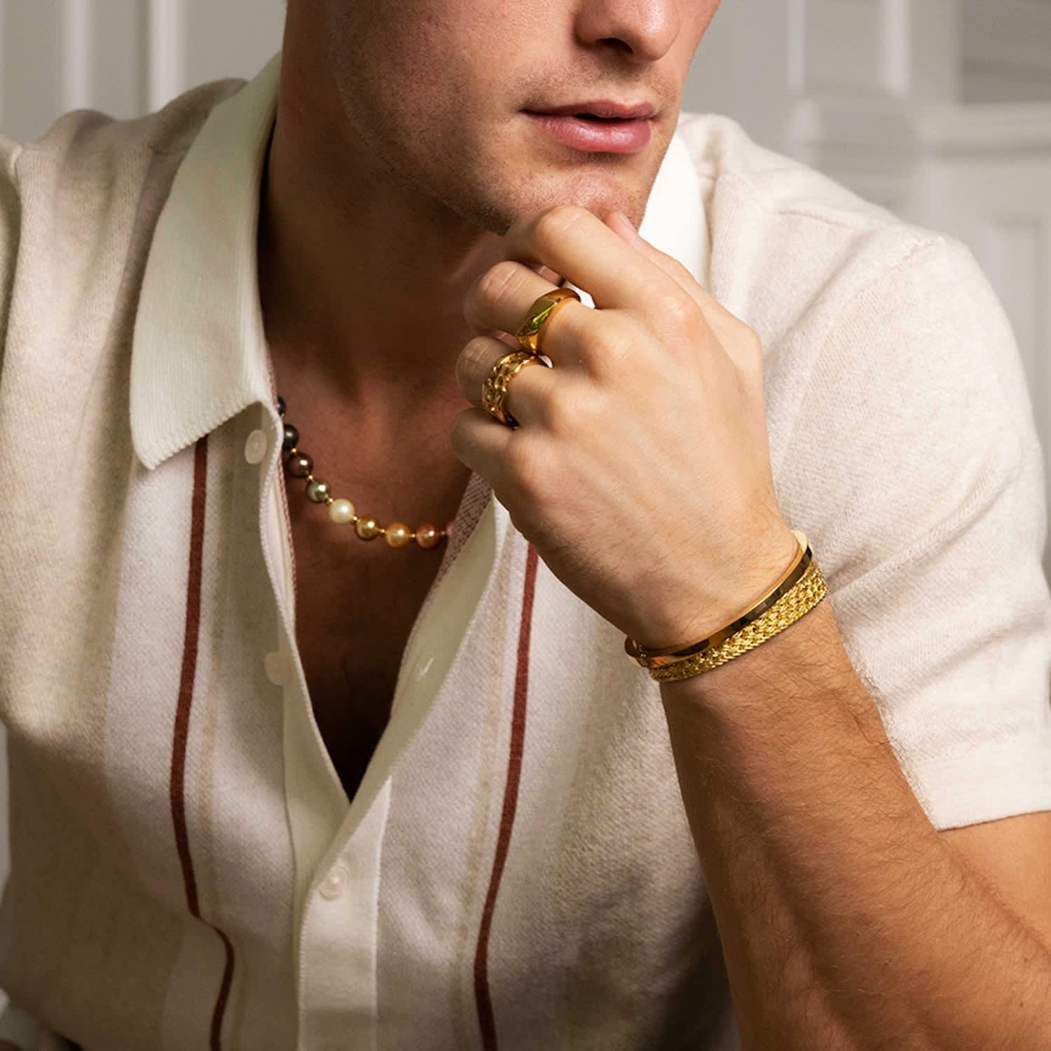 Men's Gold Braided Chain Bracelet | Nialaya | Wolf & Badger