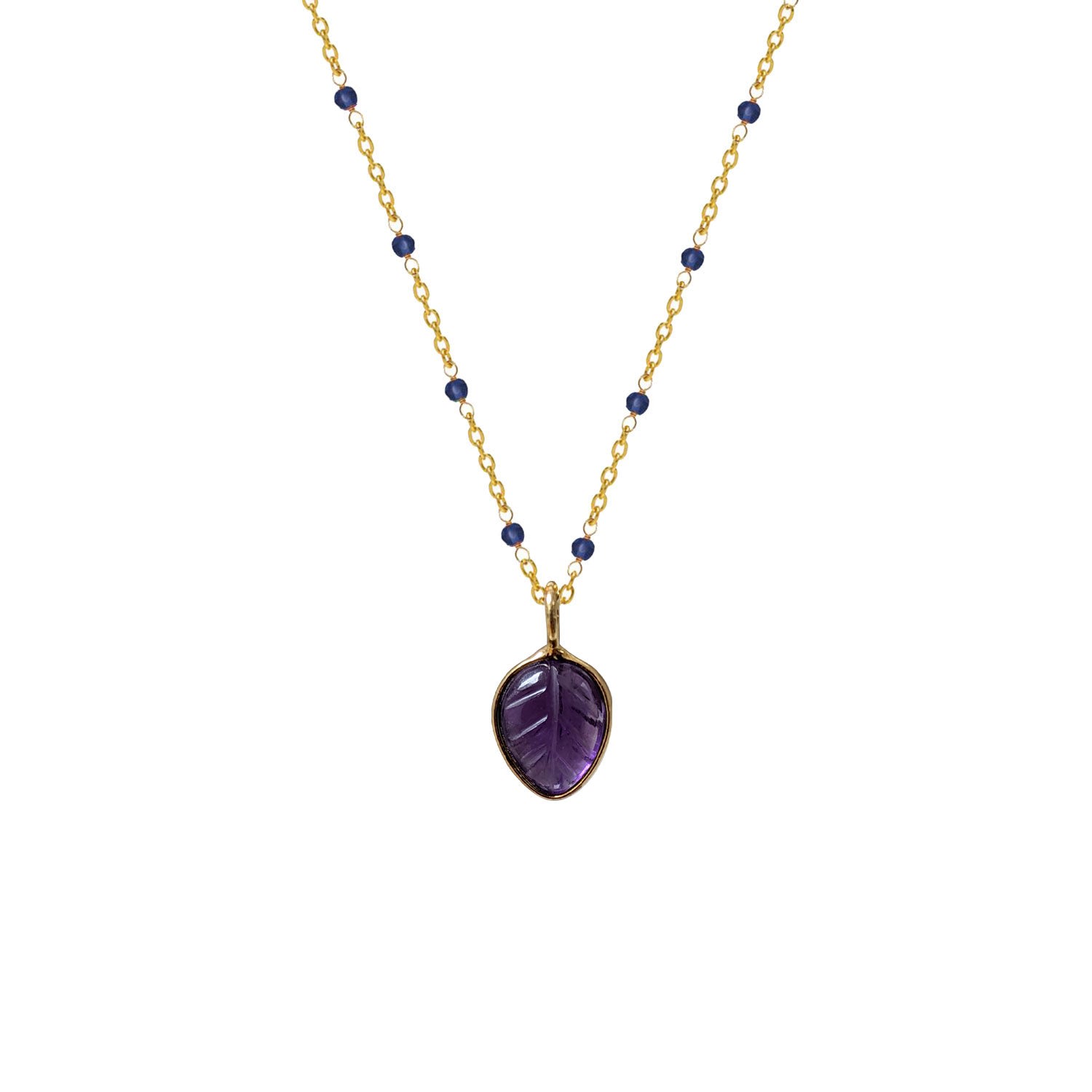 Women’s Pink / Purple Fancy Sapphire Rosary With Amethyst Carved Leaf Pendant Mirabelle Jewellery