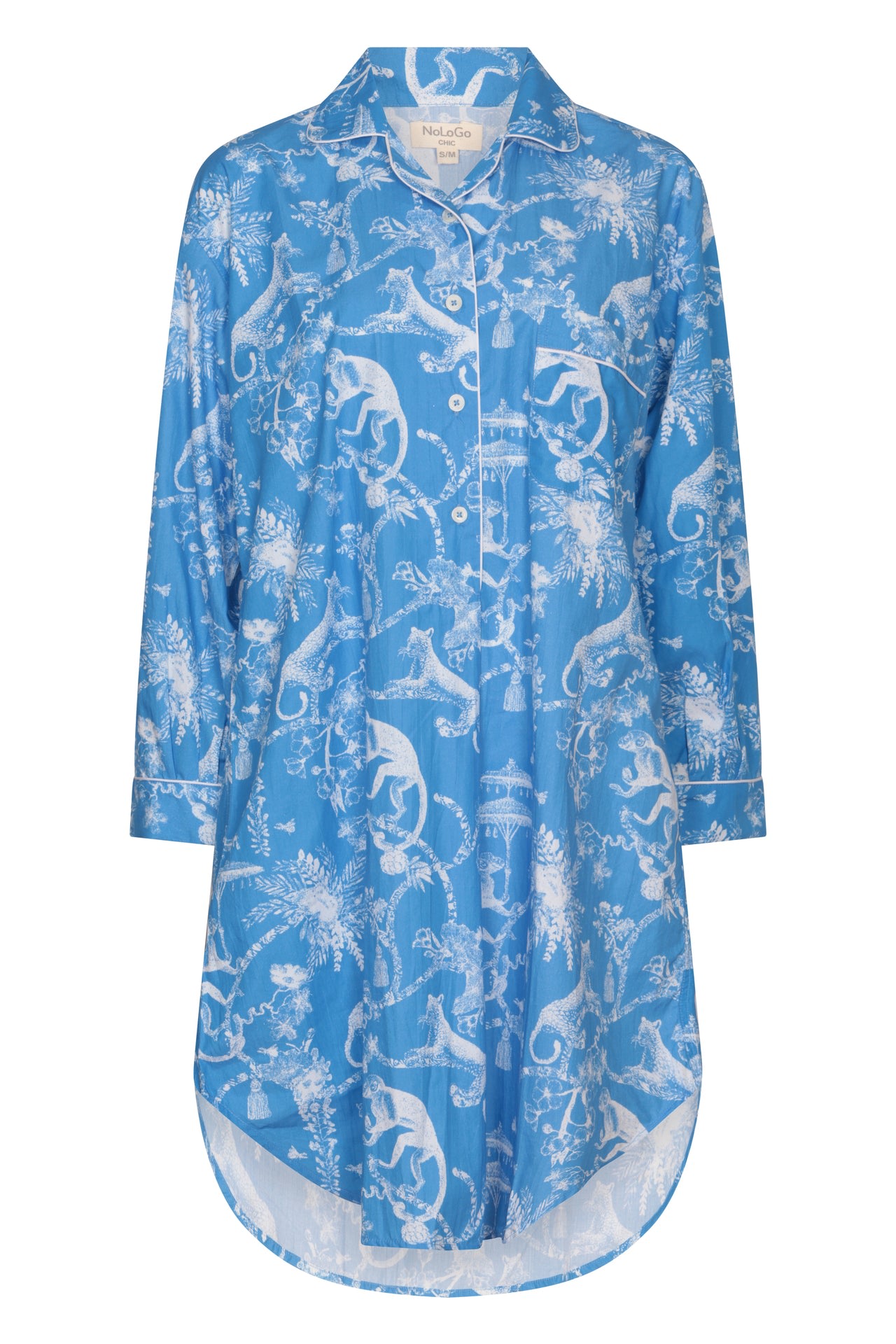 Women’s Jungle Party Nightshirt-Pure Cotton Poplin-Blue Large Nologo-Chic