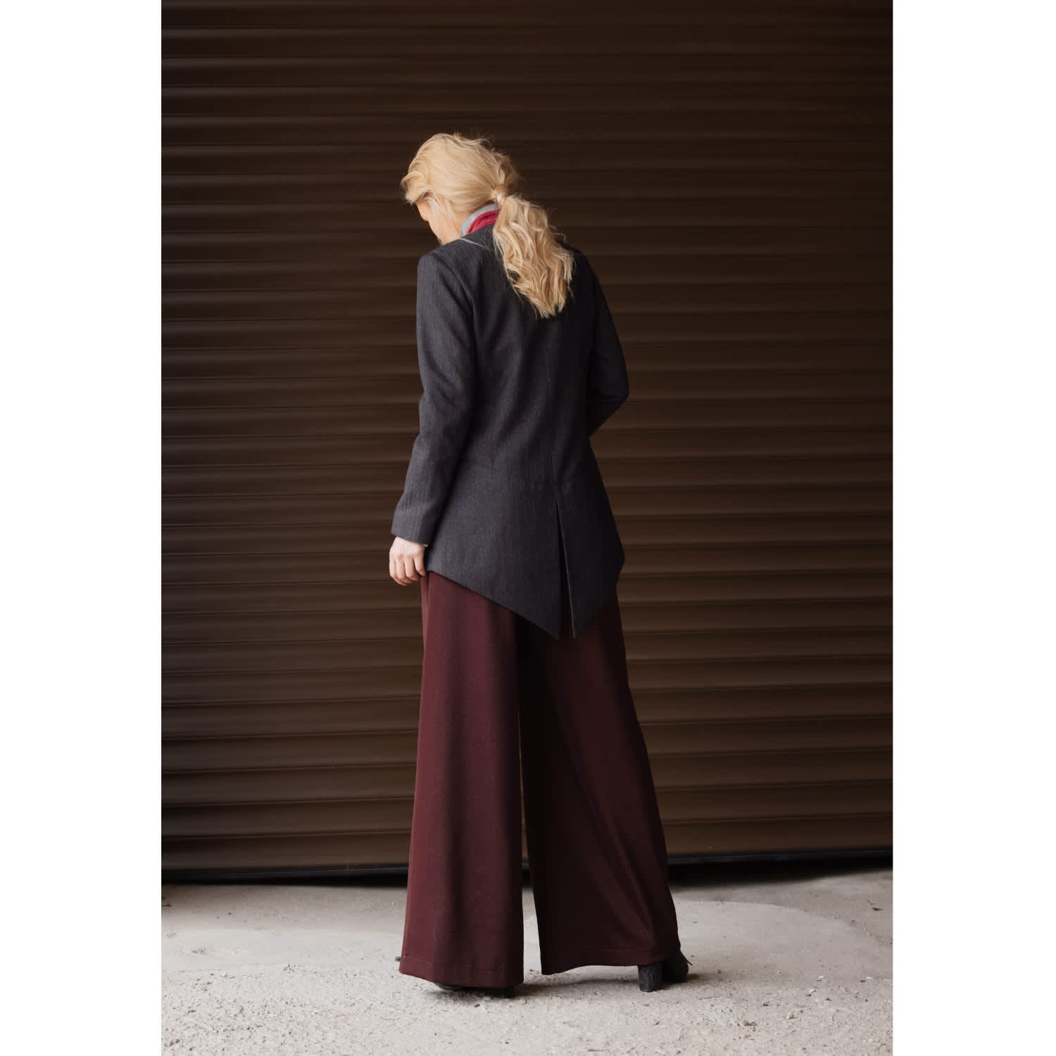 Burgundy High Waist Trousers, Wide Leg Pants, Wide Leg Pants