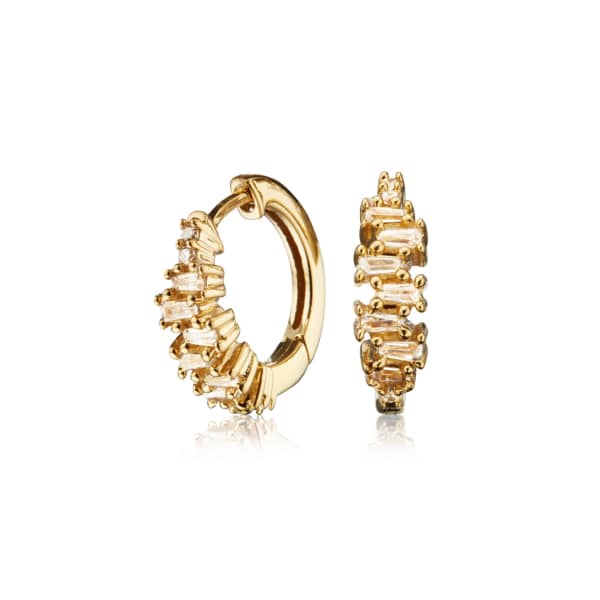 Lily & Roo Gold Stacked Baguette Diamond Style Huggie Hoop Earrings