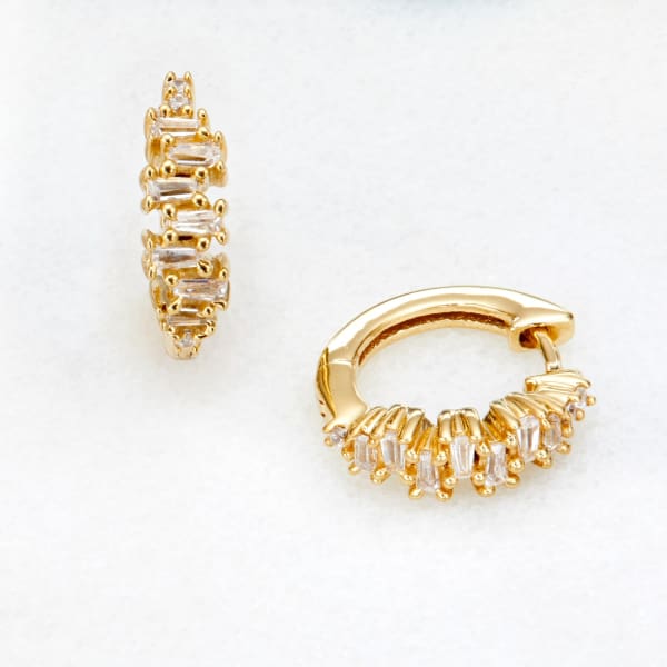 Lily & Roo Gold Stacked Baguette Diamond Style Huggie Hoop Earrings