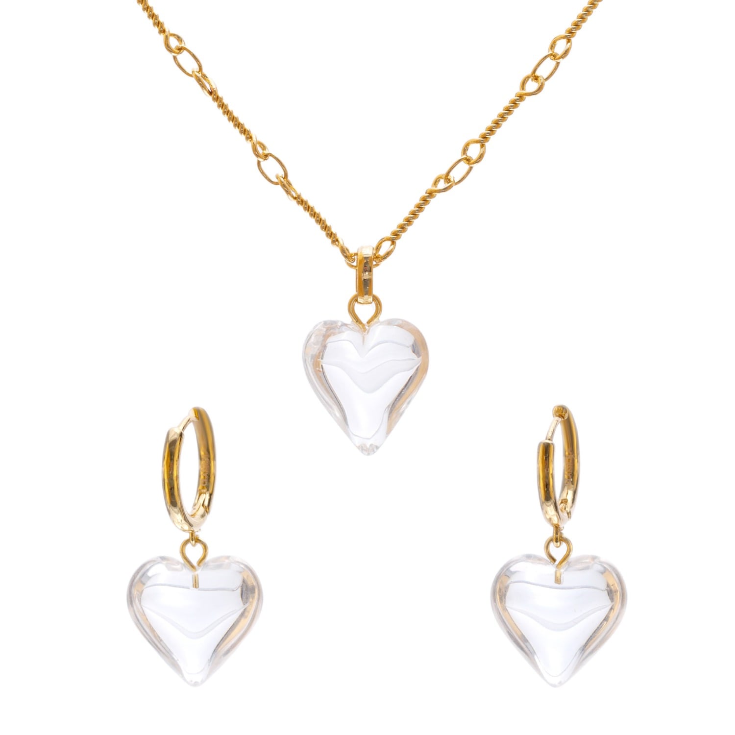 Classicharms Women's Frost Heart Necklace & Earrings Set In Gold In Gold