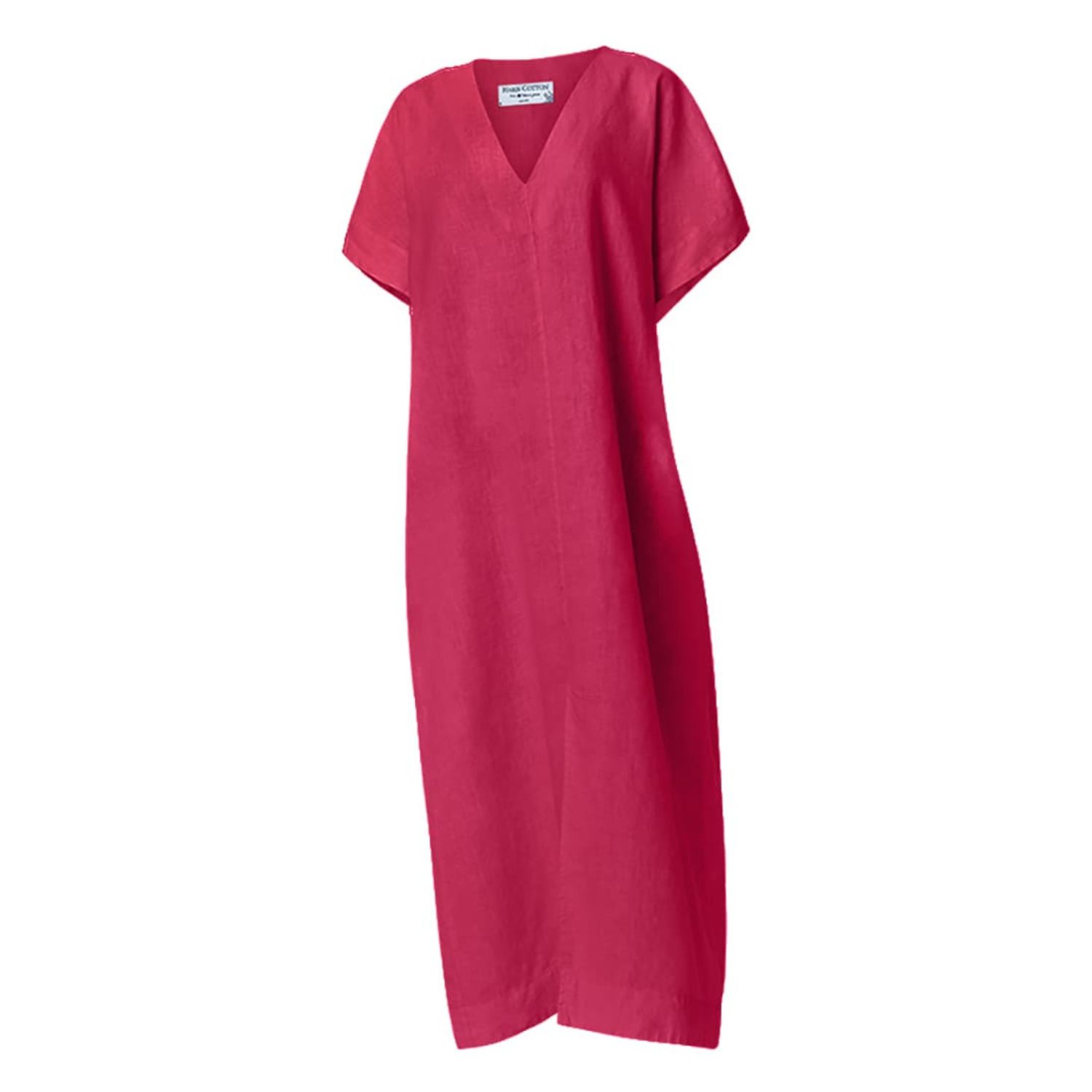 Haris Cotton Women's Pink / Purple Loose Short Sleeved Linen Dress With V Neck Berry In Pink/purple