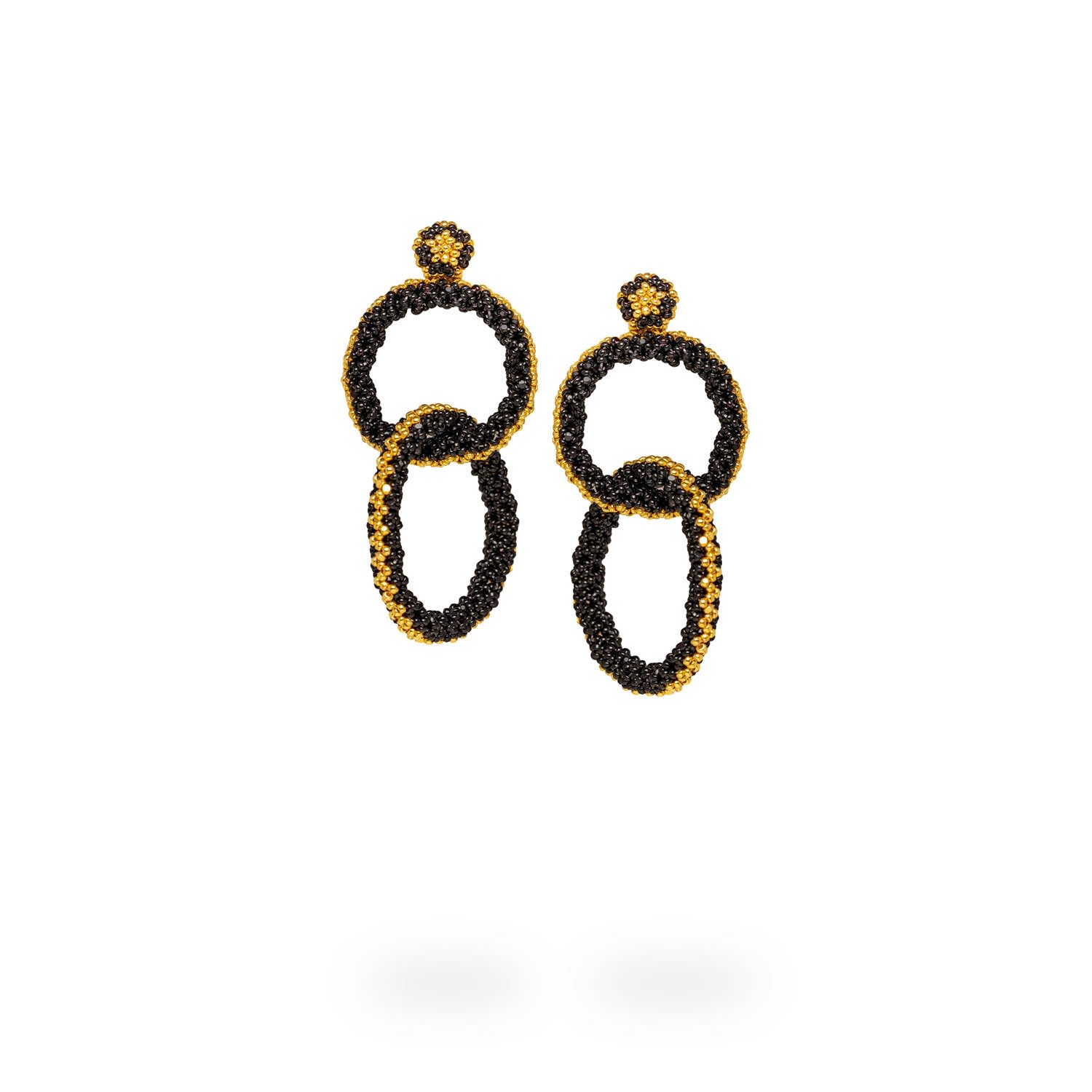 Kuu Women's Gold / Black Two-looped Hoop Earrings - Black Crystal, Gold