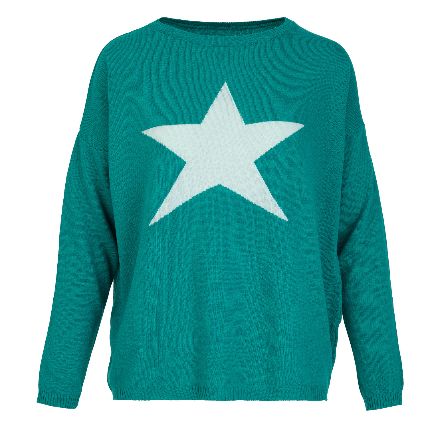 Women’s Green / Blue Cashmere Mix Sweater In Teal With Pale Teal Star One Size At Last...