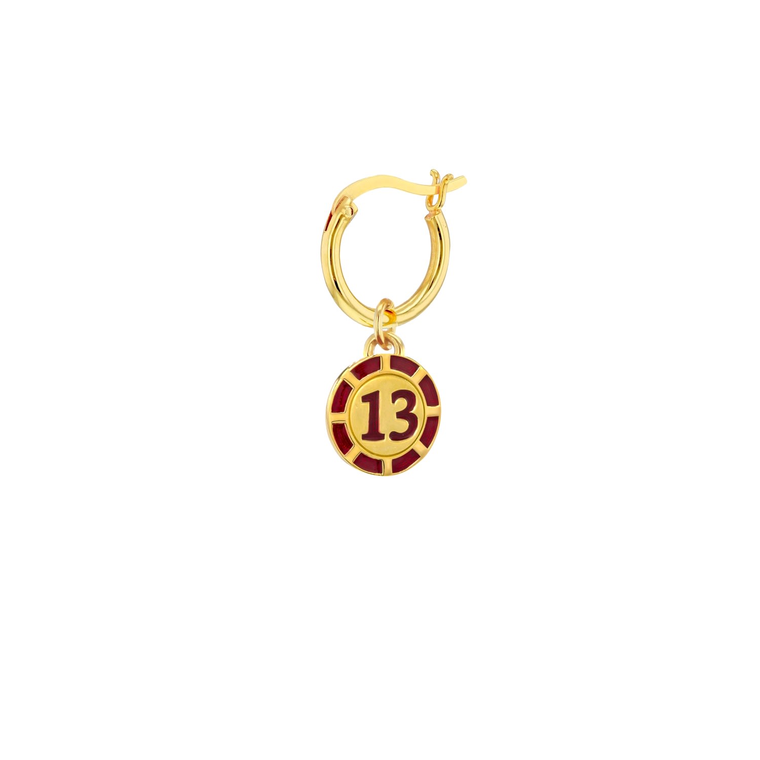 Women’s Red / Gold Red Enamel & 18Kt Gold Plated 13 Poker Chip Mini Charm On Gold Plated Hoop Earring True Rocks