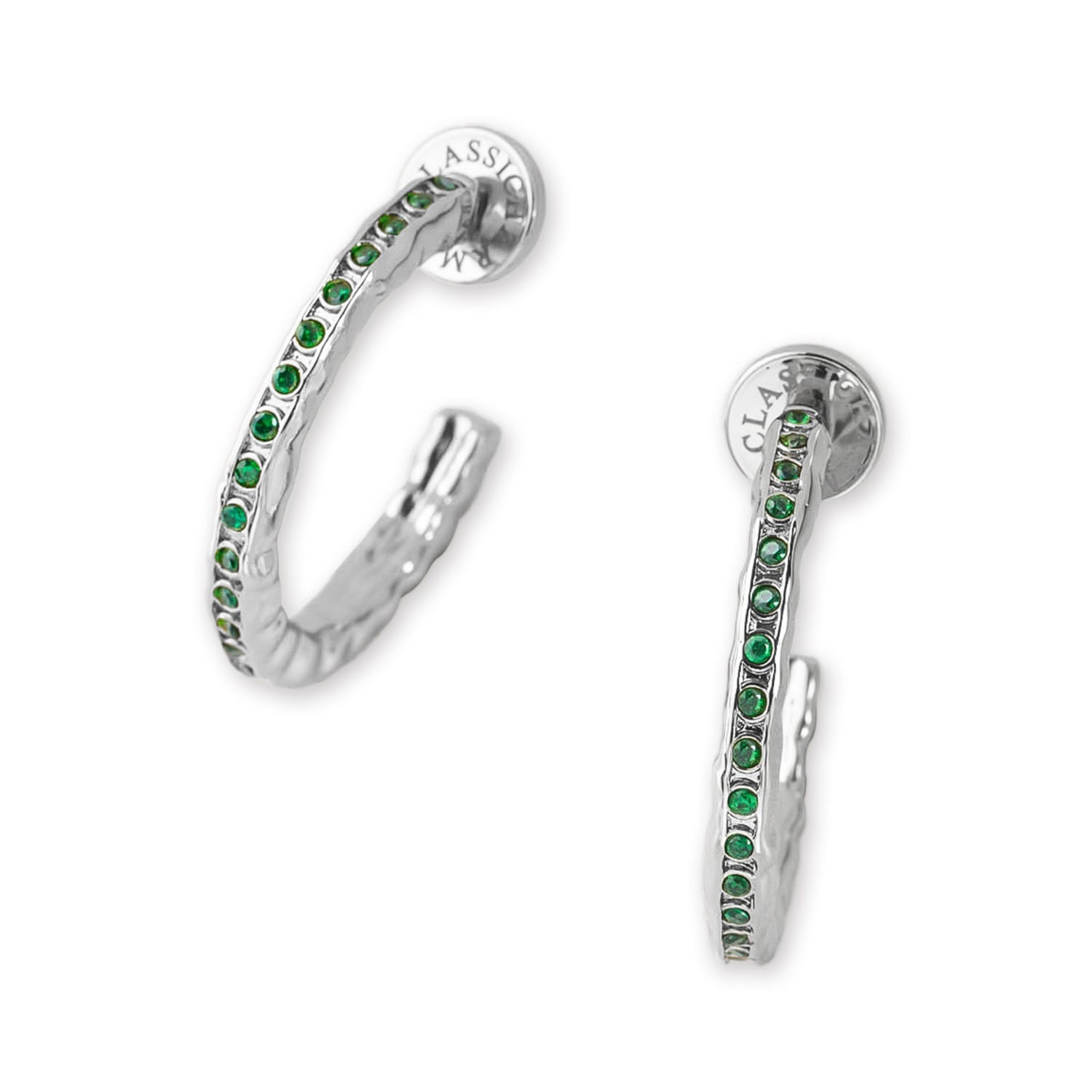 Classicharms Women's Green / Silver Stella Silver Molten Emerald Zirconia Hoop Earrings