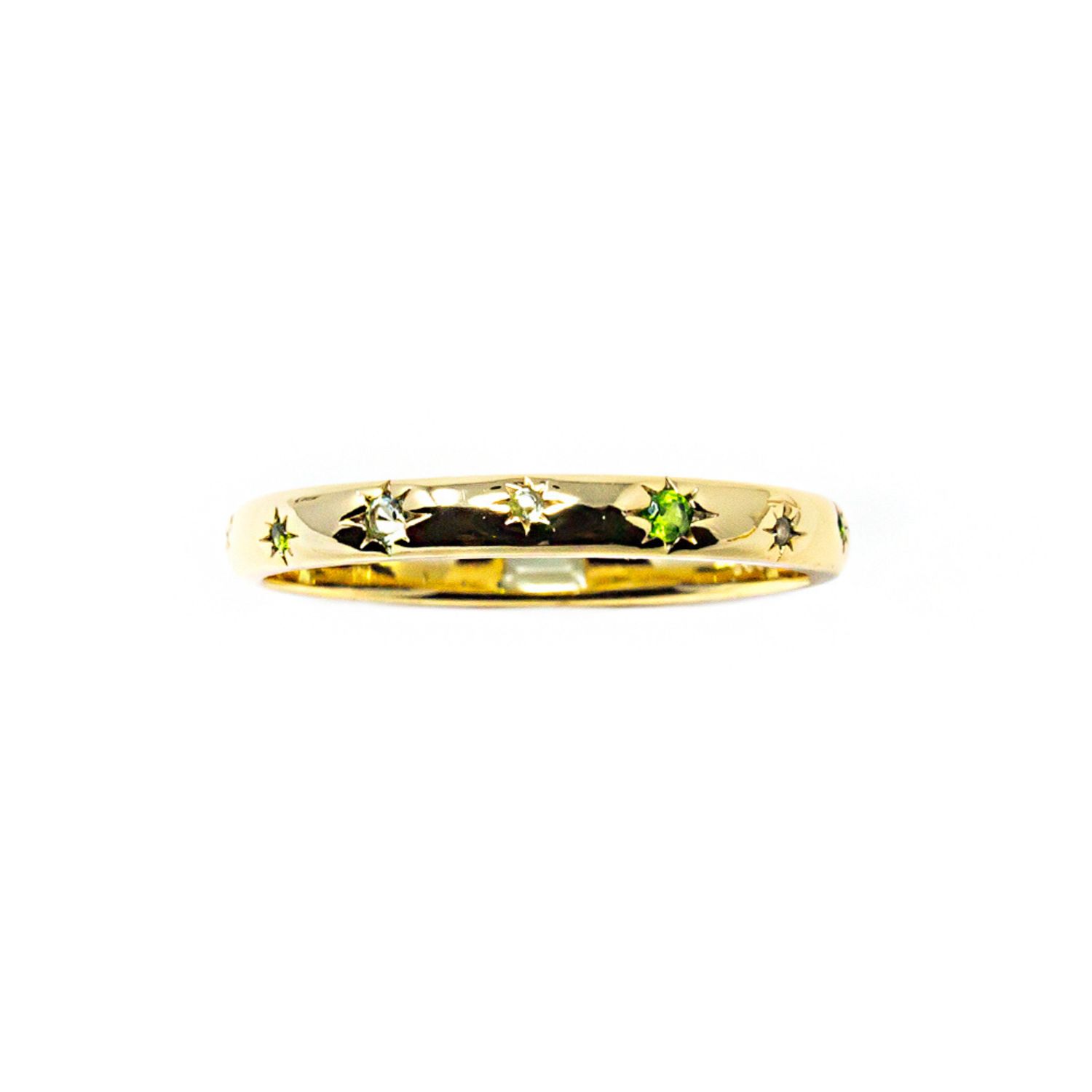 Nasi Silver Women's Green Scatter Band Both Sides Now Ring Earth Edition Star Ring, Gold In Gold