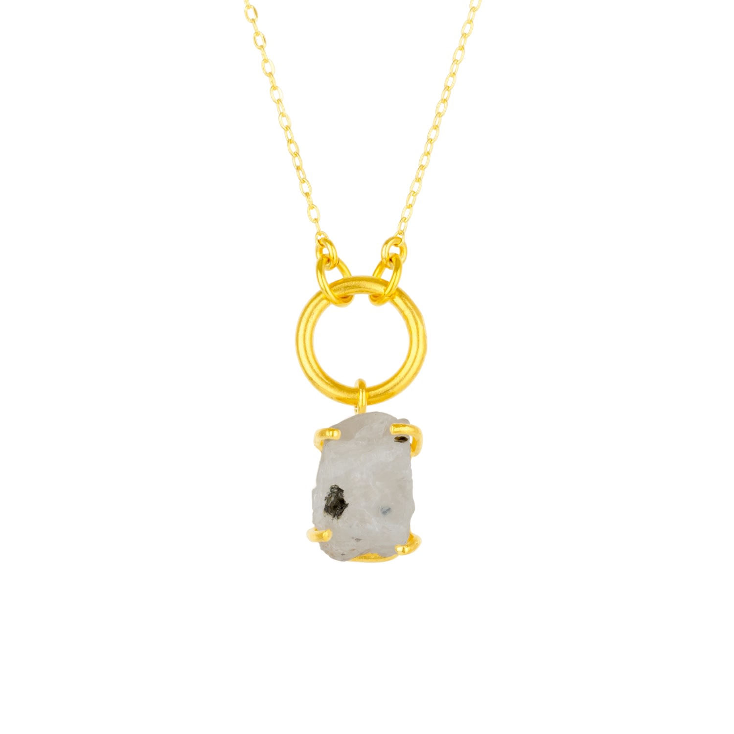 Women&rsquo;s Raw Moonstone Gemstone Pendant Chain Link Gold Necklace | Mejoma