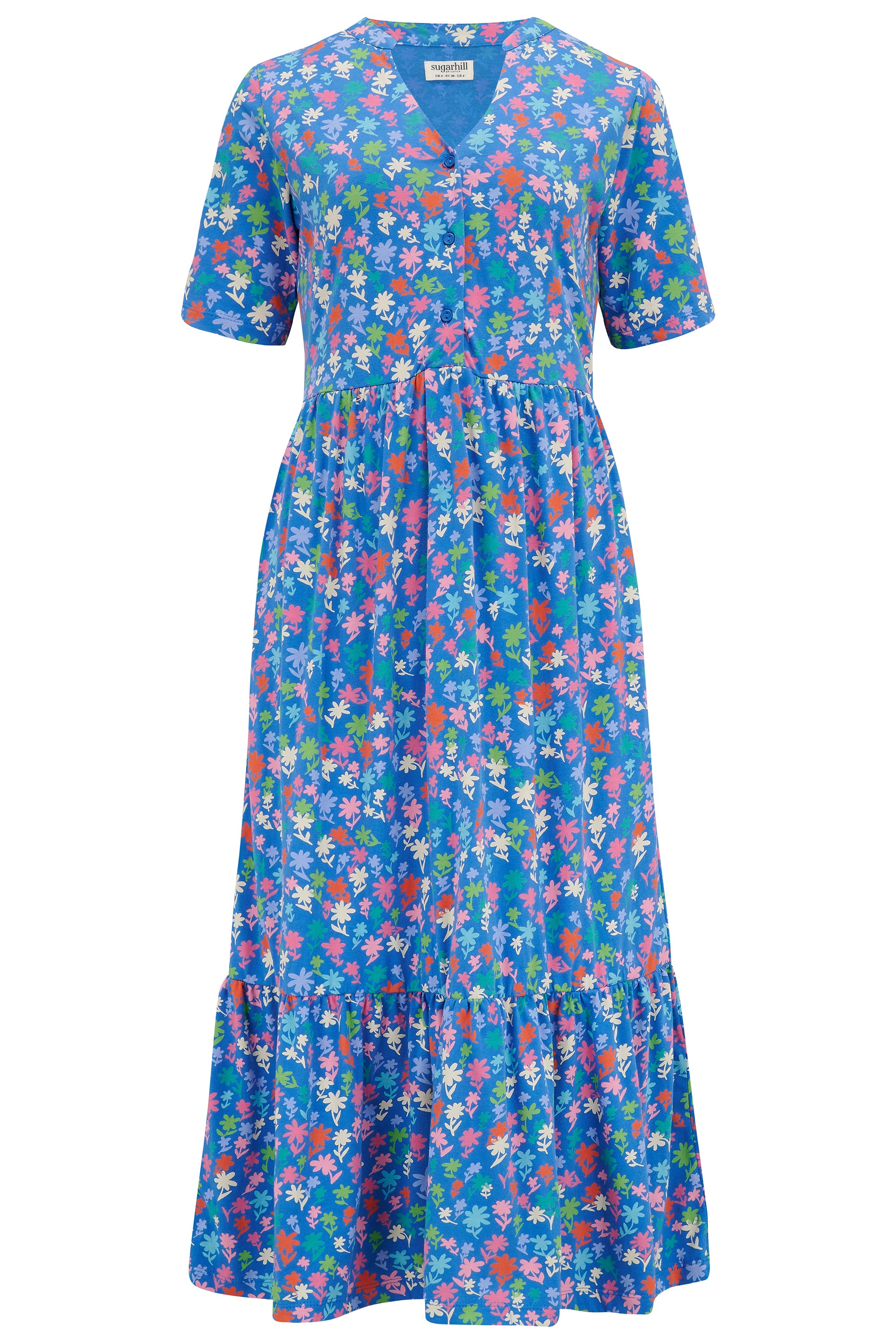 Women’s Heather Jersey Midi Smock Dress Blue, Rainbow Floral XXL Sugarhill Brighton
