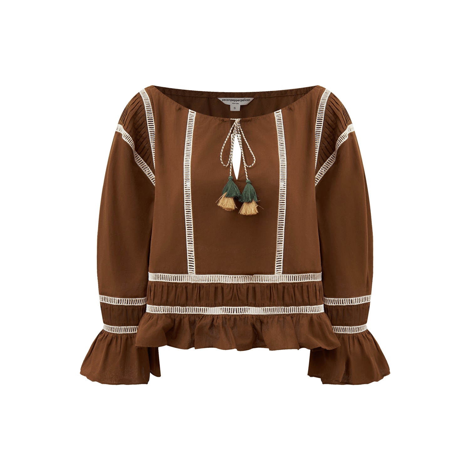 Pecanpepperpelican Women's Brown Vervain Tassel Top In Brown