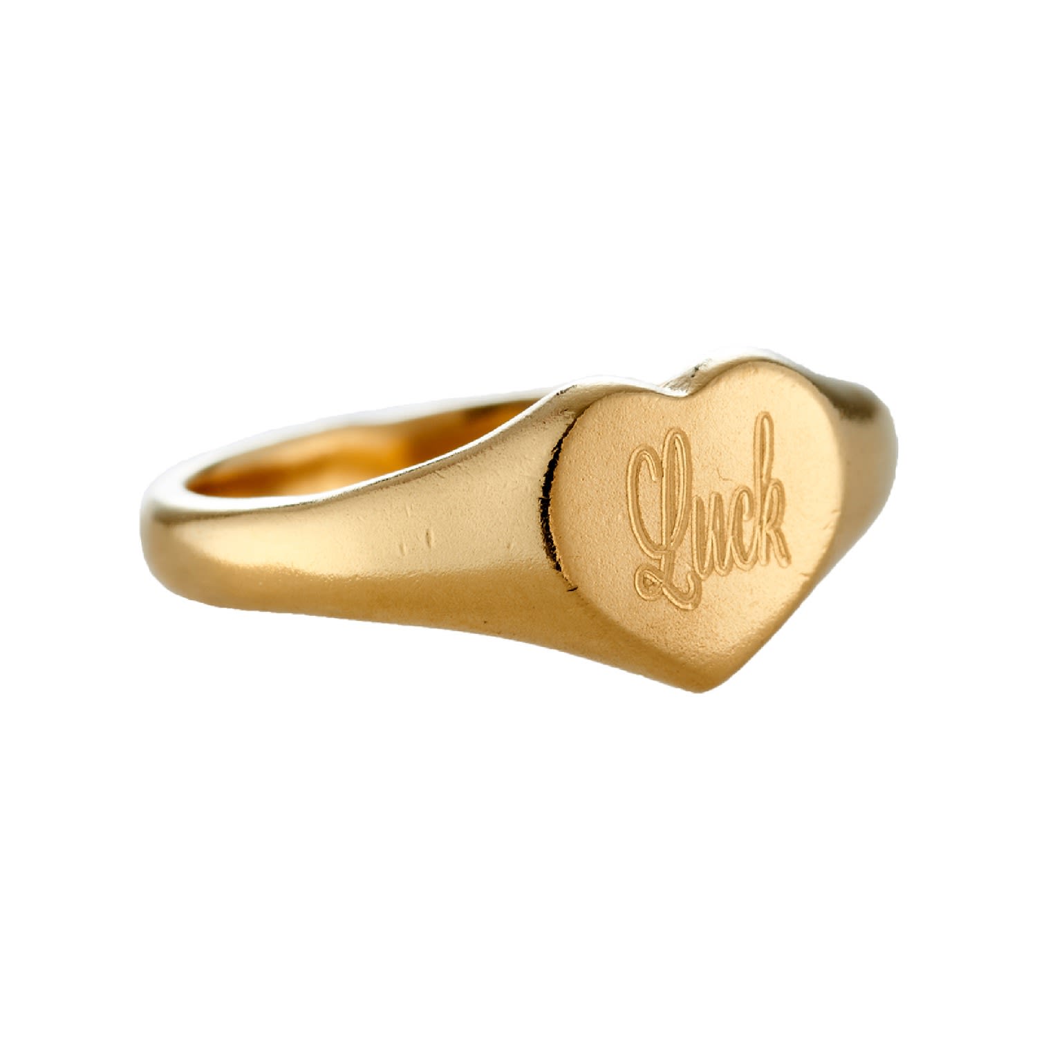 Posh Totty Designs Women's Yellow Gold Plated 'luck' Engraved Heart Signet Ring